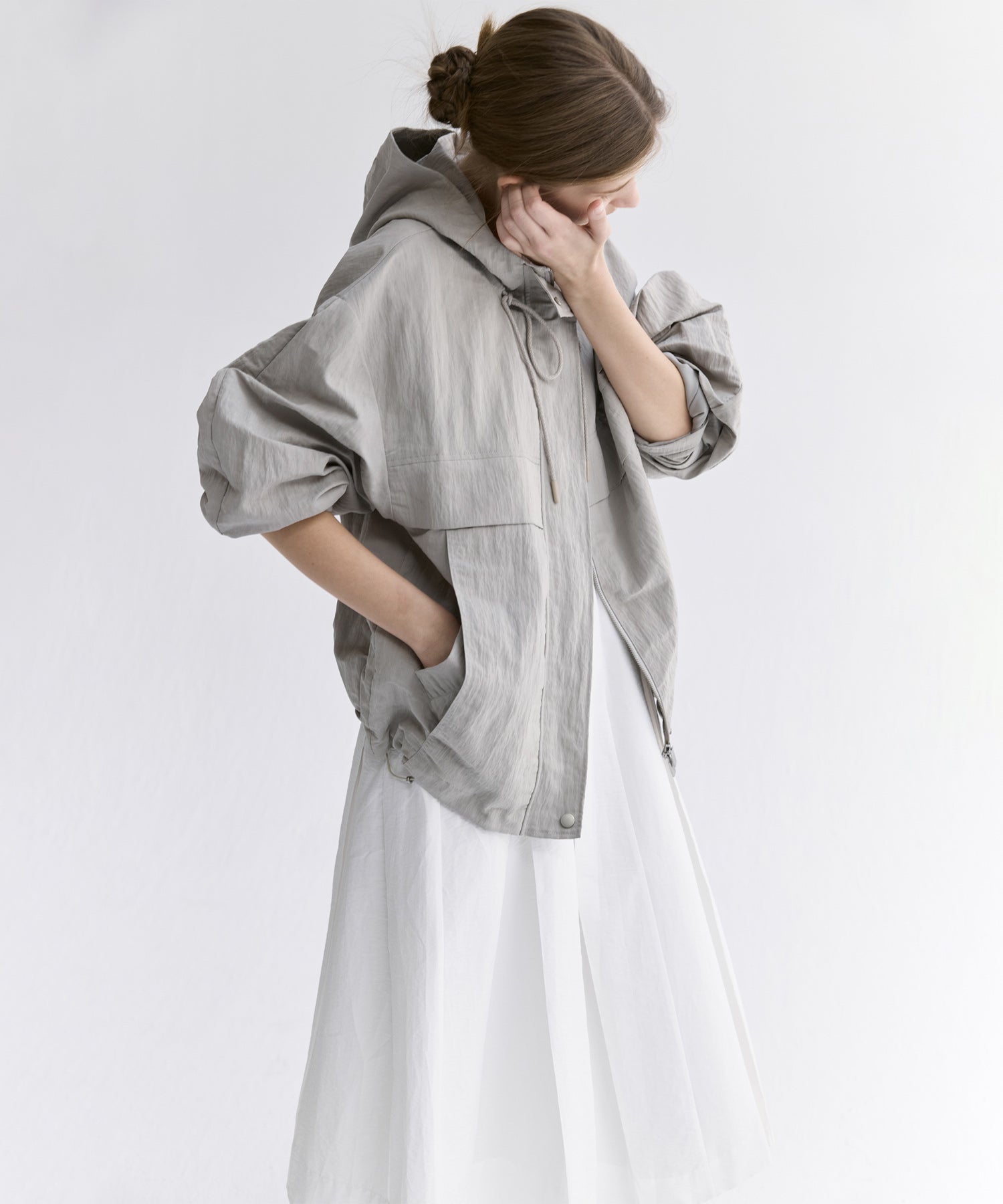 Volume Tuck White Dress