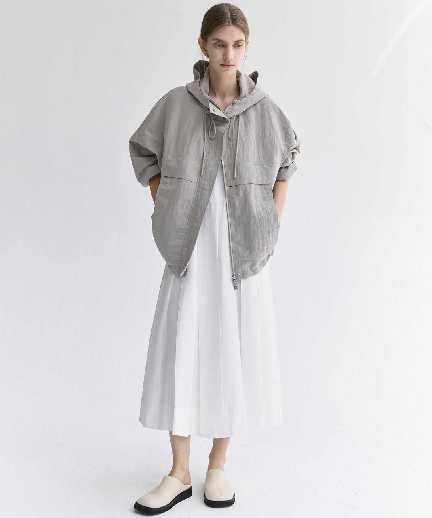 Volume Tuck White Dress