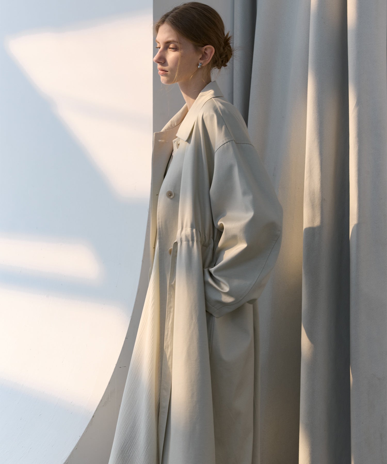 Notched Collar Oversized Belted Trench Coat