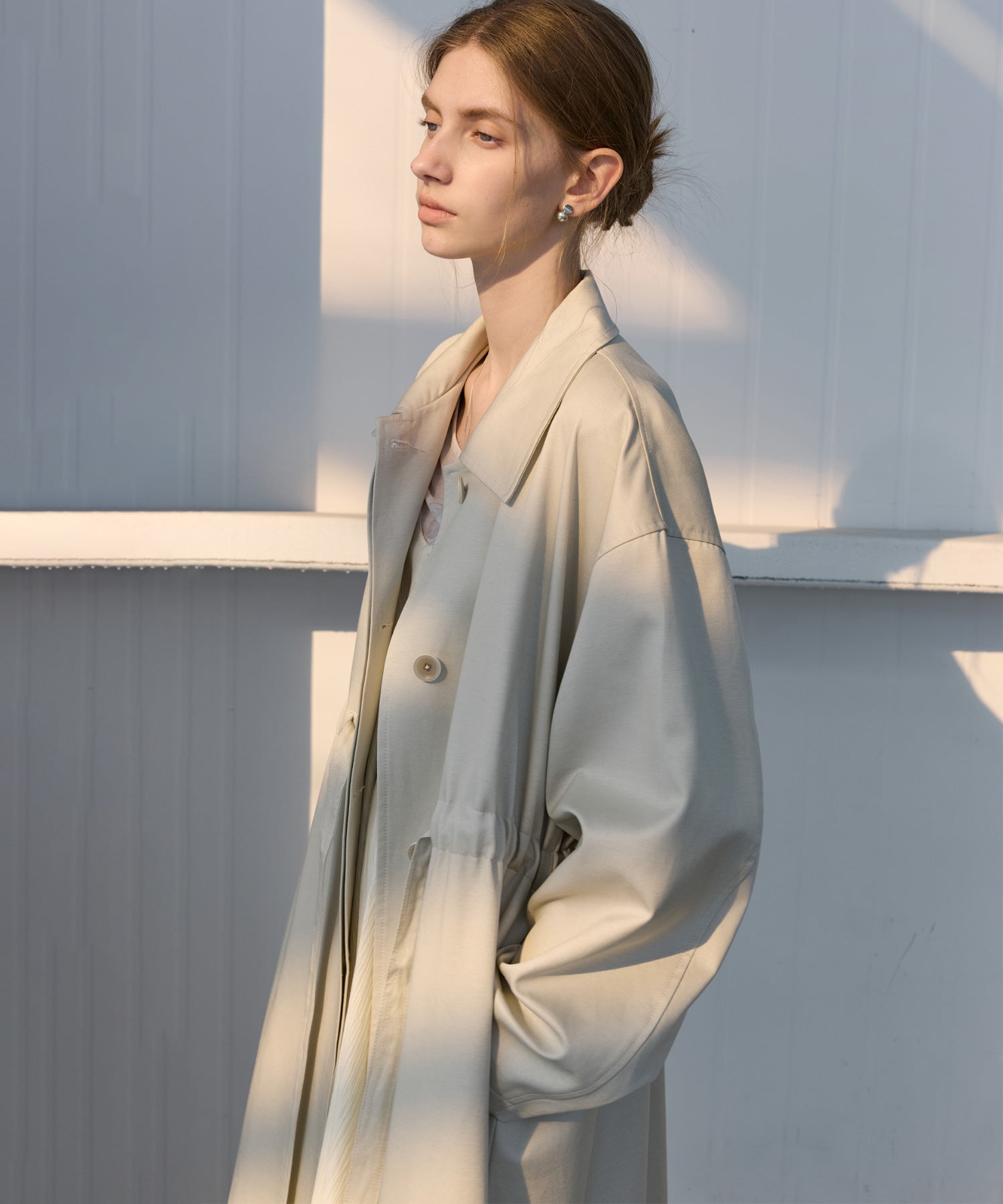Notched Collar Oversized Belted Trench Coat
