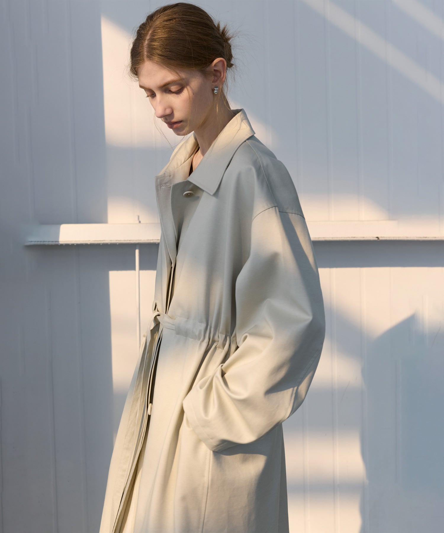 Notched Collar Oversized Belted Trench Coat
