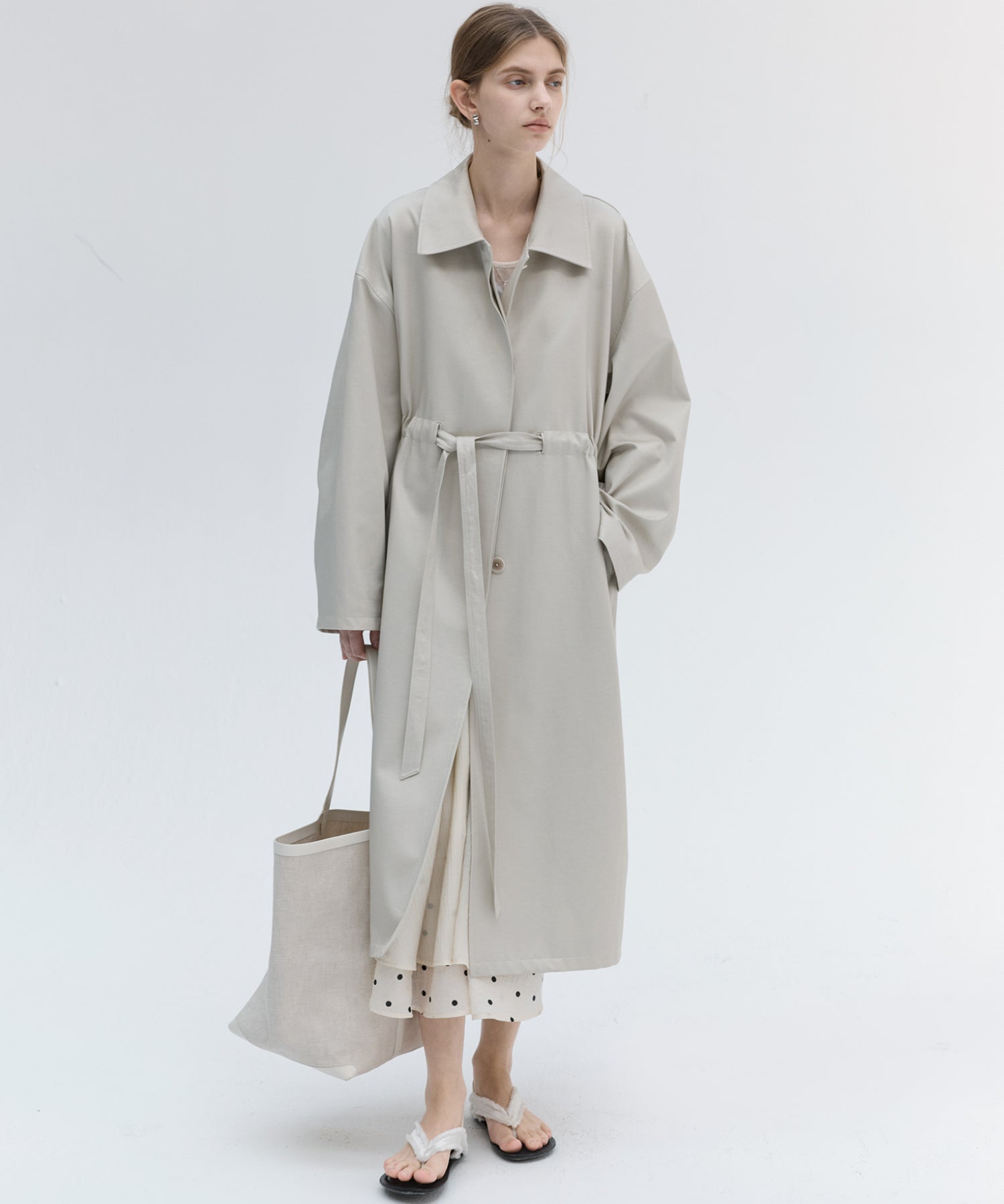 Notched Collar Oversized Belted Trench Coat