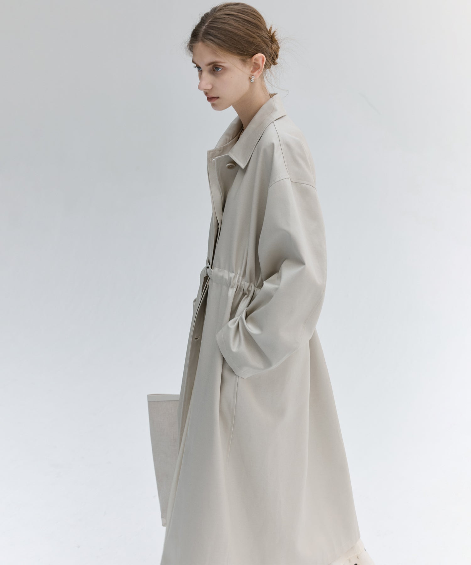 Notched Collar Oversized Belted Trench Coat