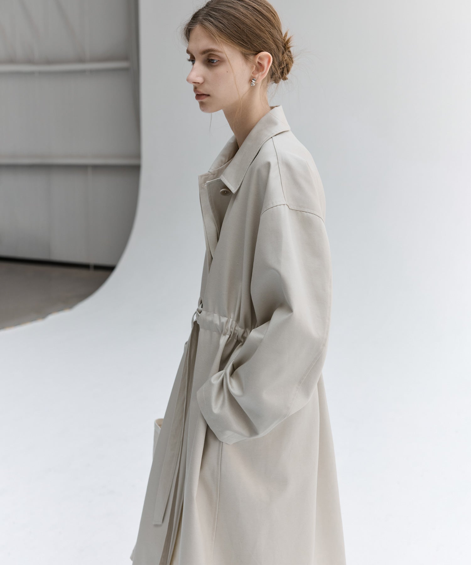 Notched Collar Oversized Belted Trench Coat