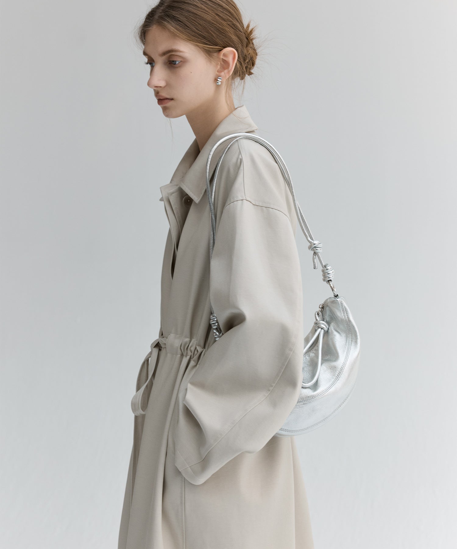 Notched Collar Oversized Belted Trench Coat