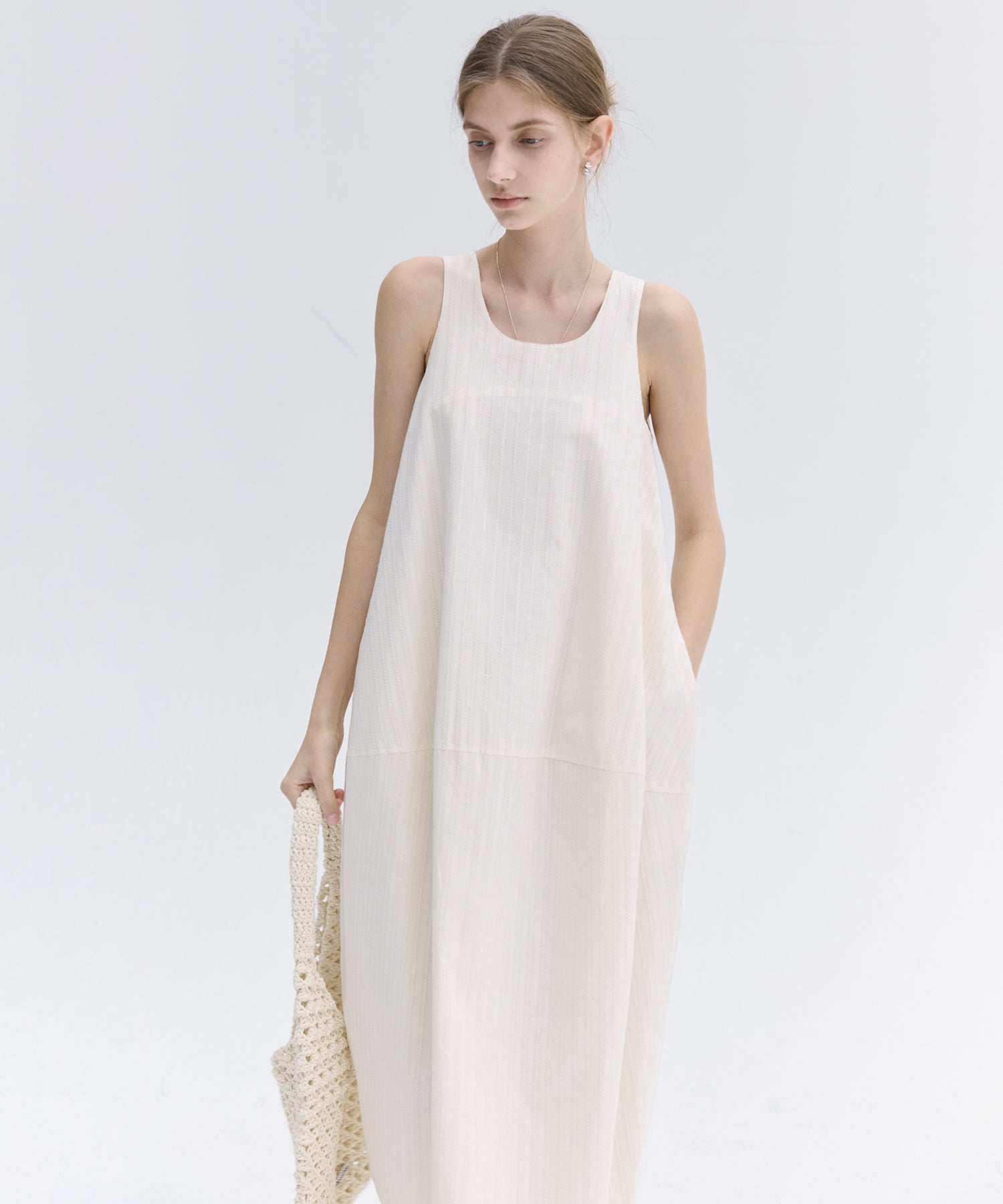Jacquard Stripe Cocoon Sleeveless Dress