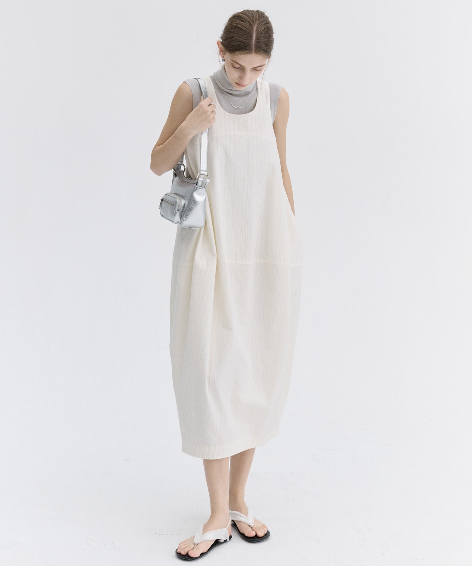 Jacquard Stripe Cocoon Sleeveless Dress