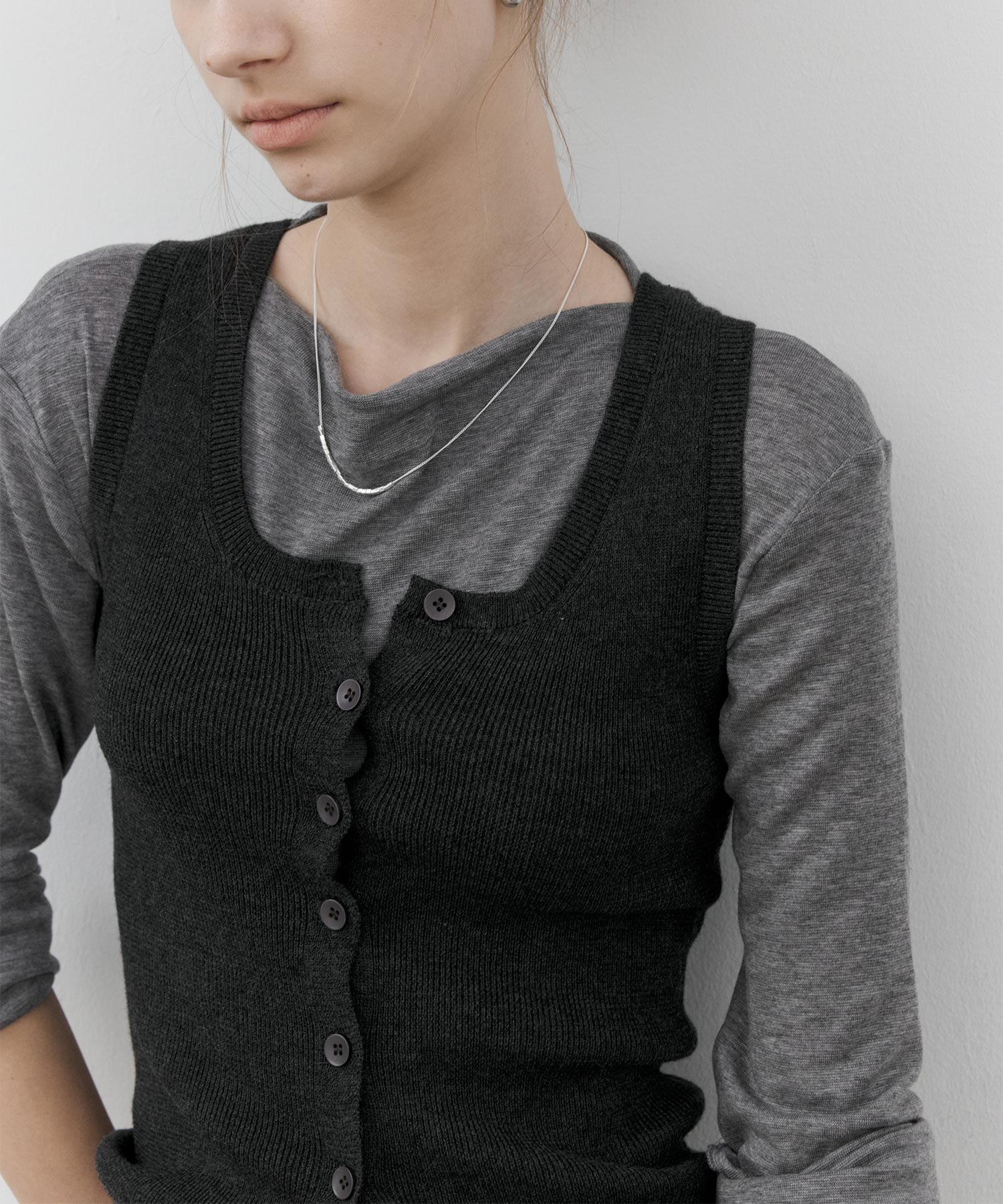 Wool Blend Basic Boat Neck Layering T-Shirt