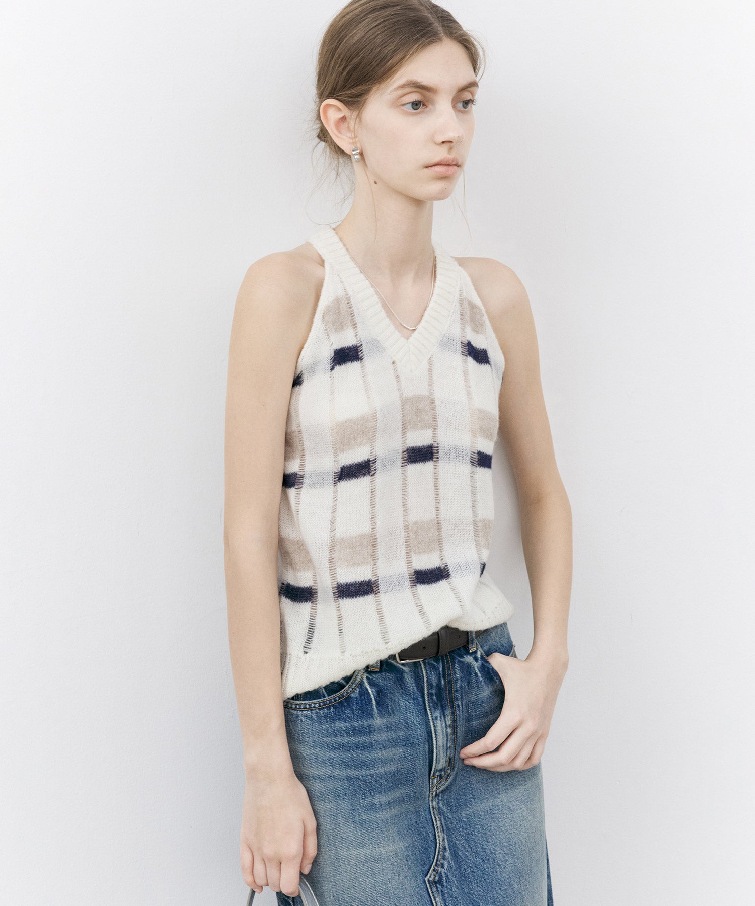 Sheer Check Pattern Knit Tank