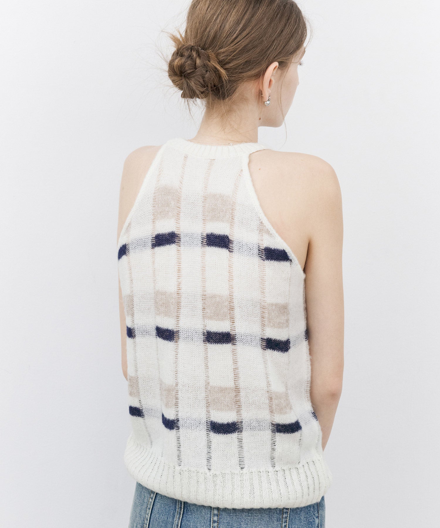 Sheer Check Pattern Knit Tank