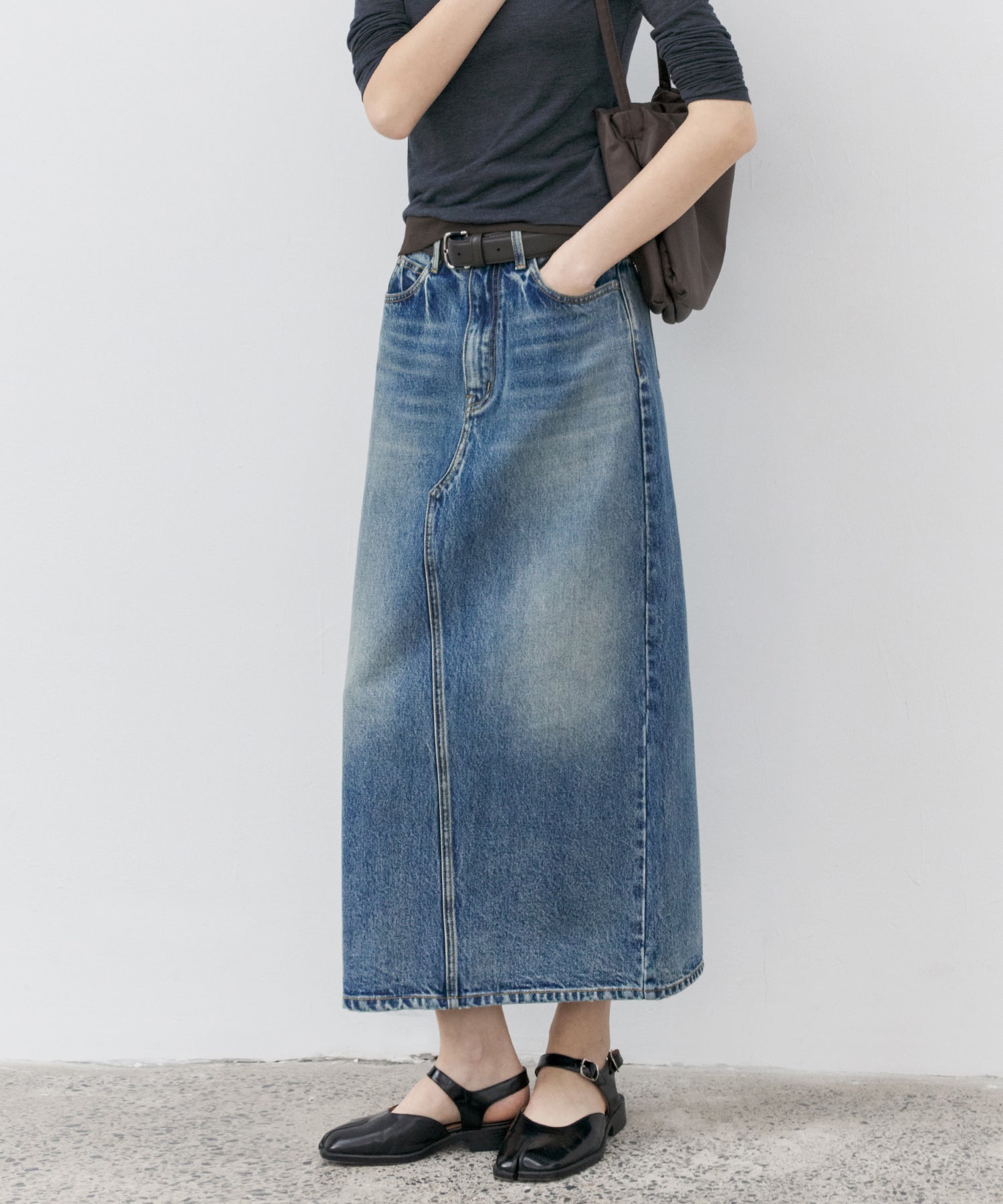 Used Wash I-Line Denim Long Skirt