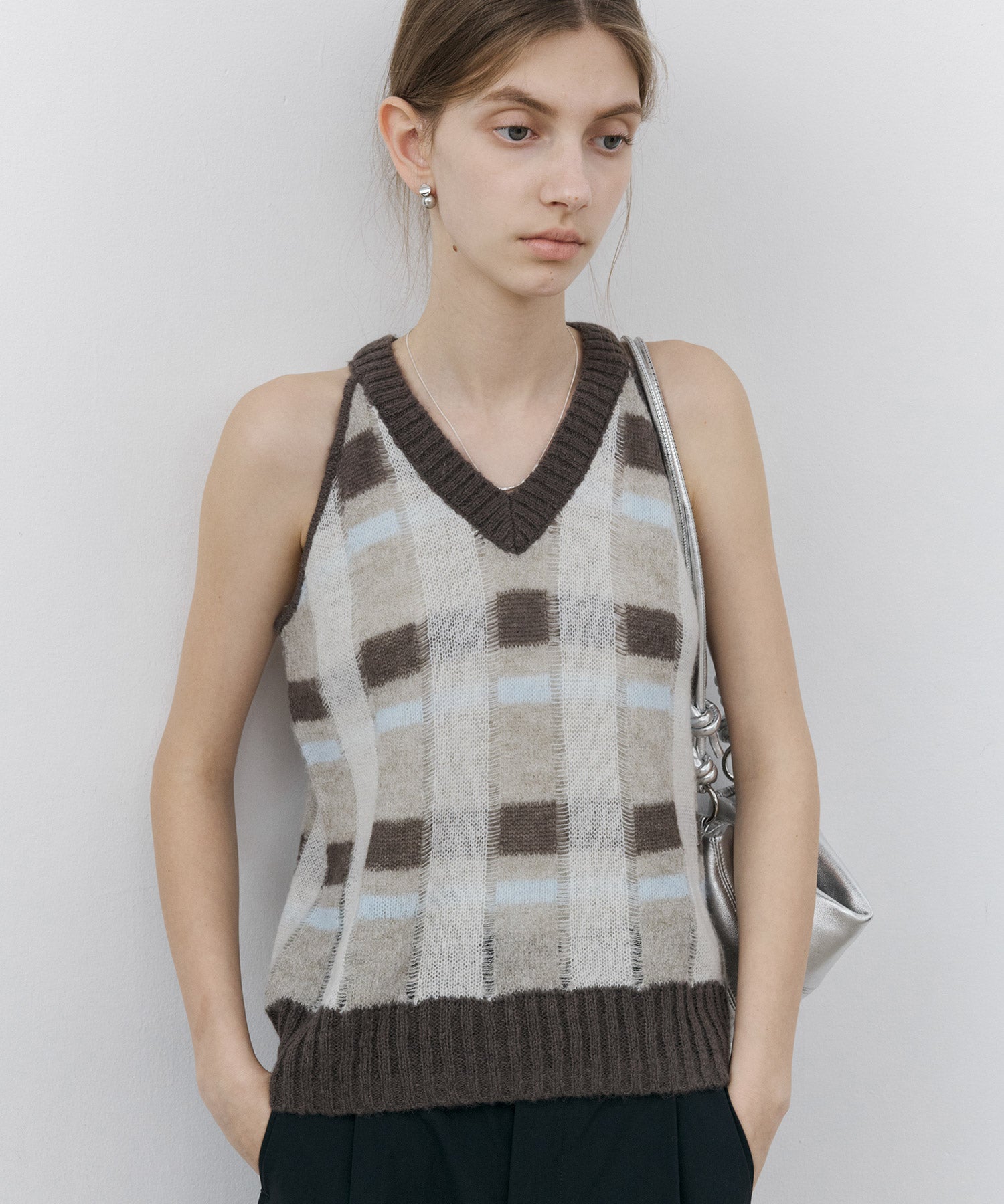 Sheer Check Pattern Knit Tank
