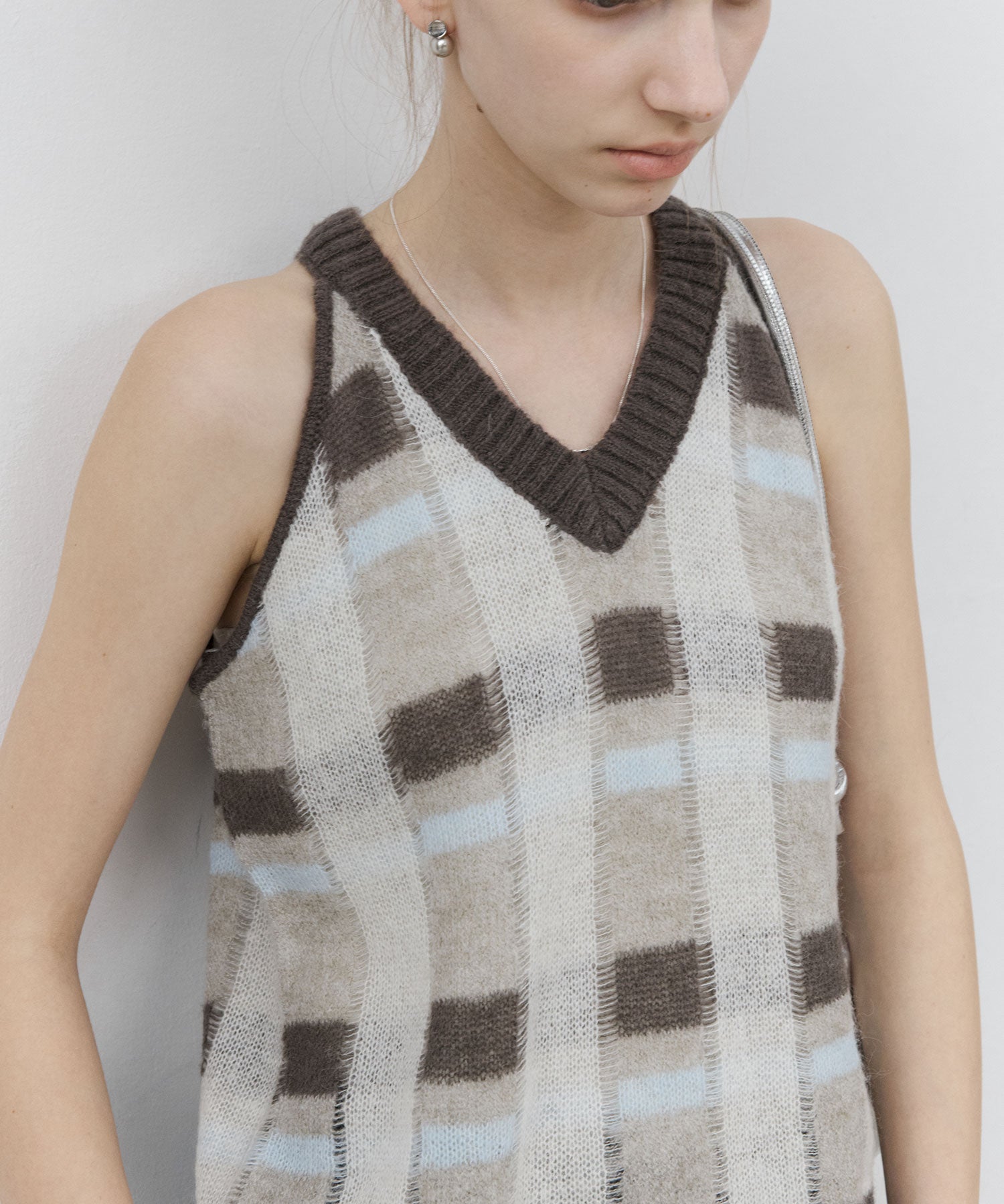 Sheer Check Pattern Knit Tank