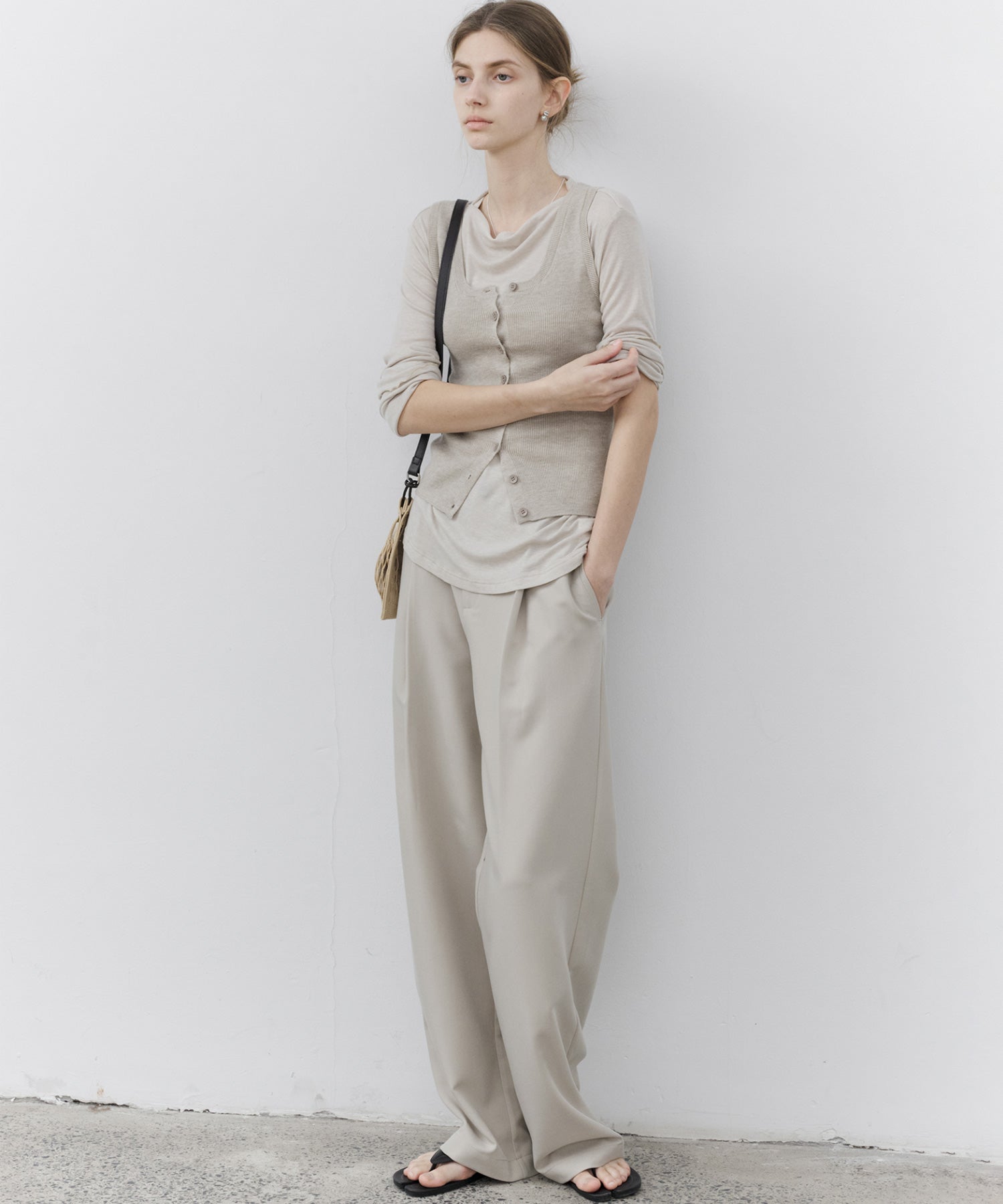 Wool Blend Basic Boat Neck Layering T-Shirt