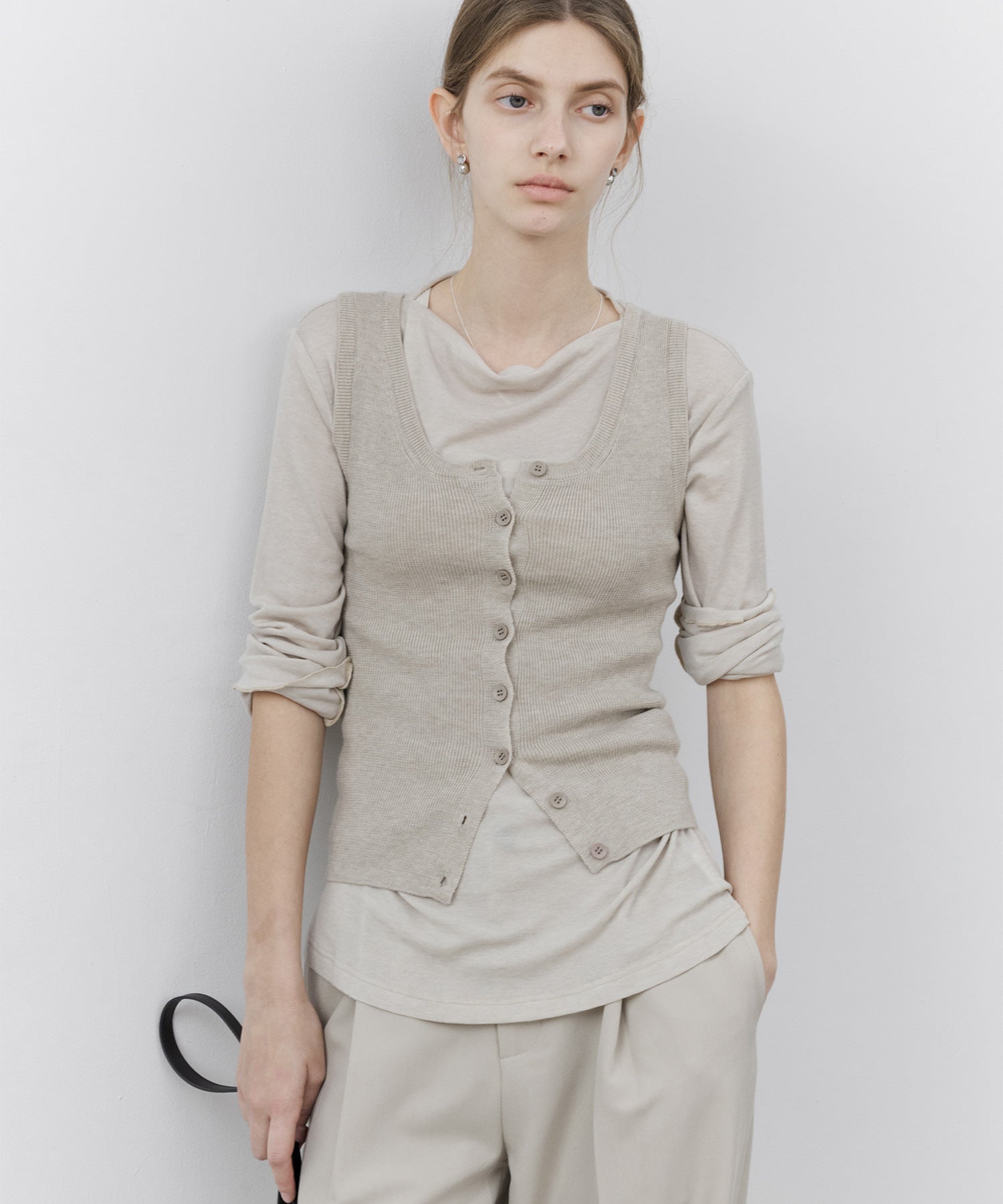 Wool Blend Basic Boat Neck Layering T-Shirt