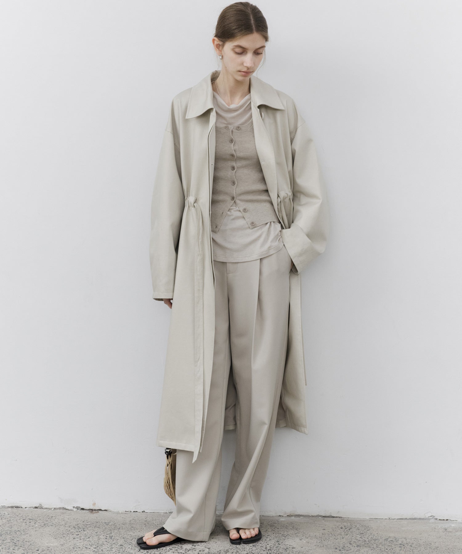 Notched Collar Oversized Belted Trench Coat