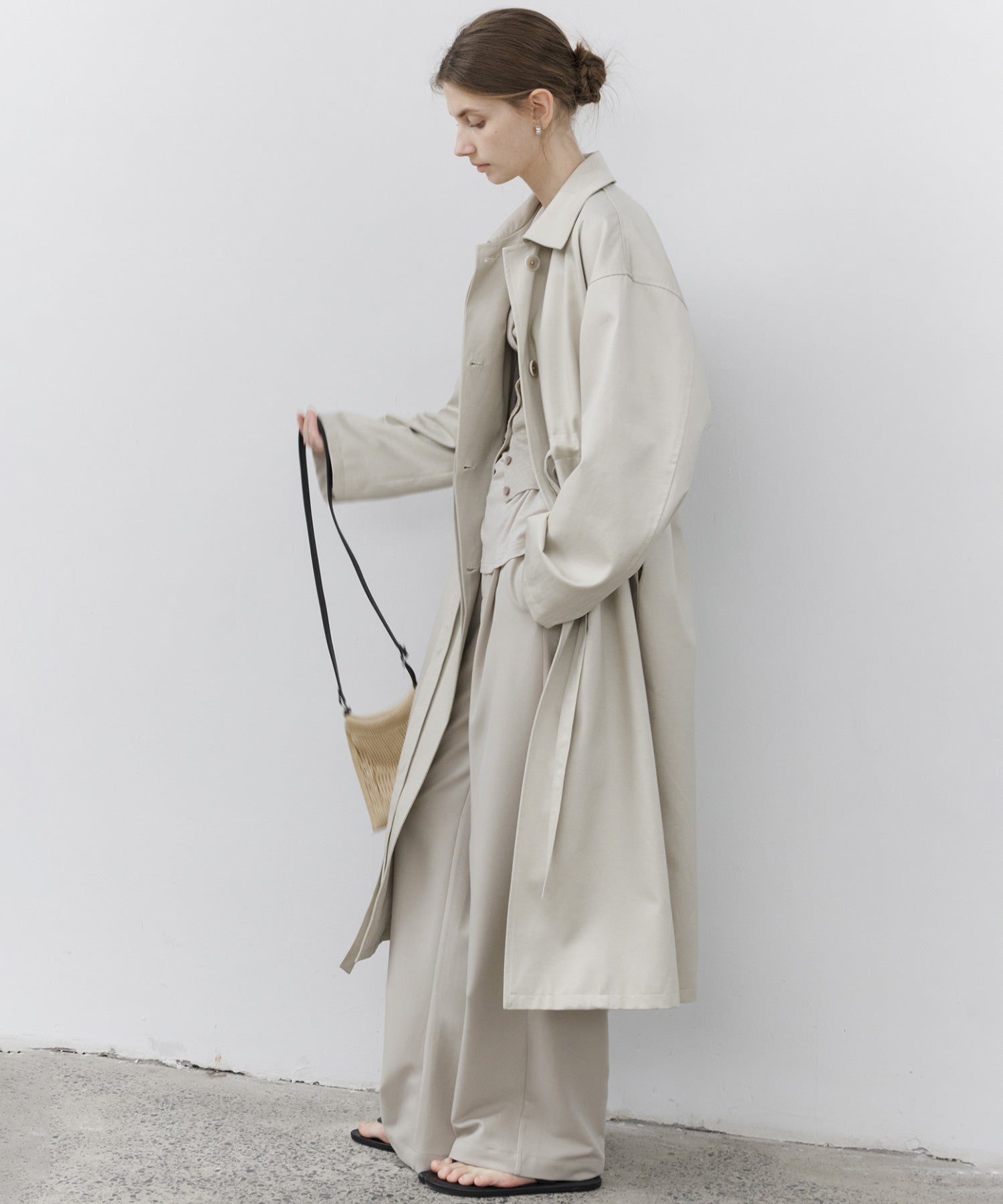 Notched Collar Oversized Belted Trench Coat