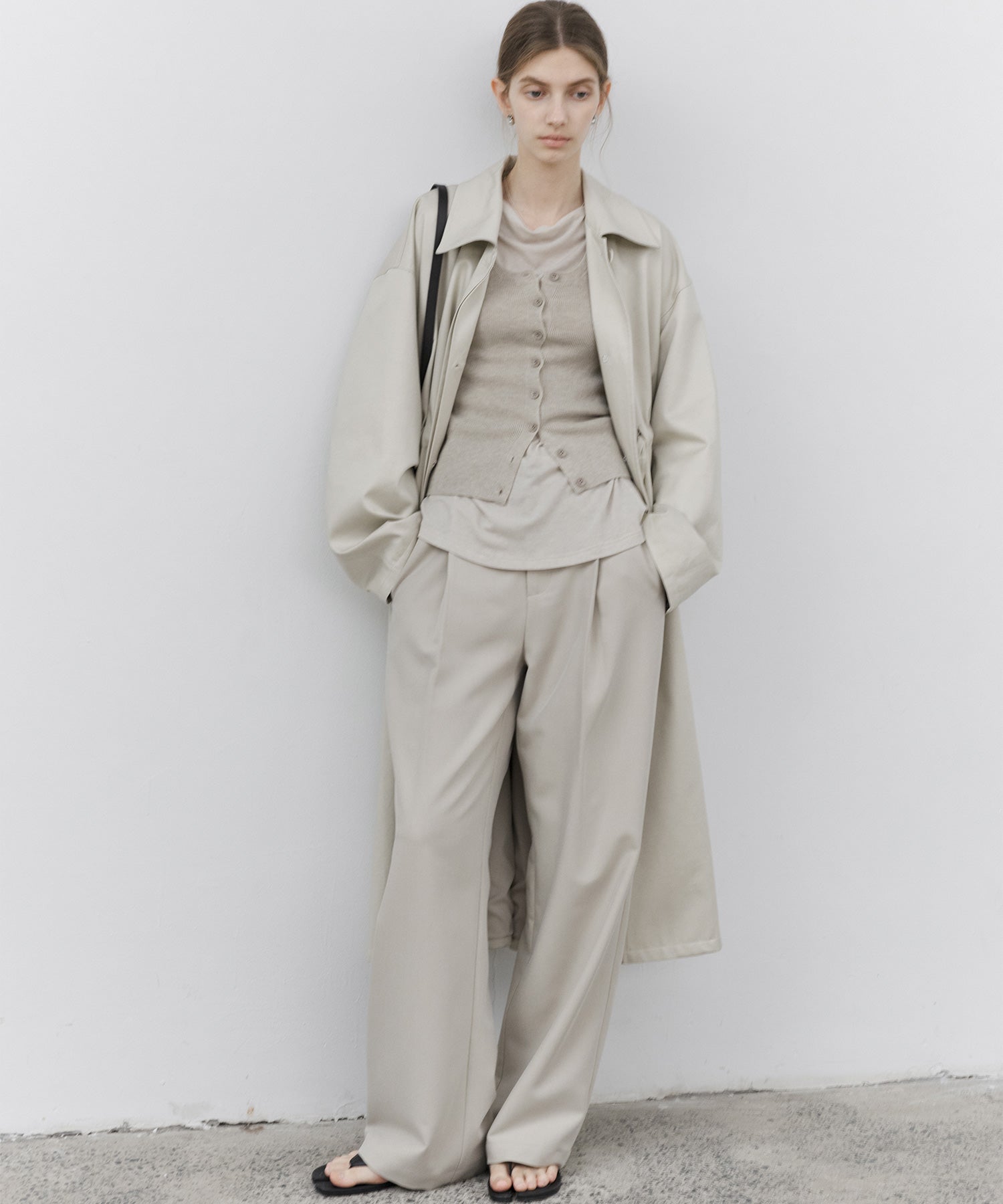 Notched Collar Oversized Belted Trench Coat