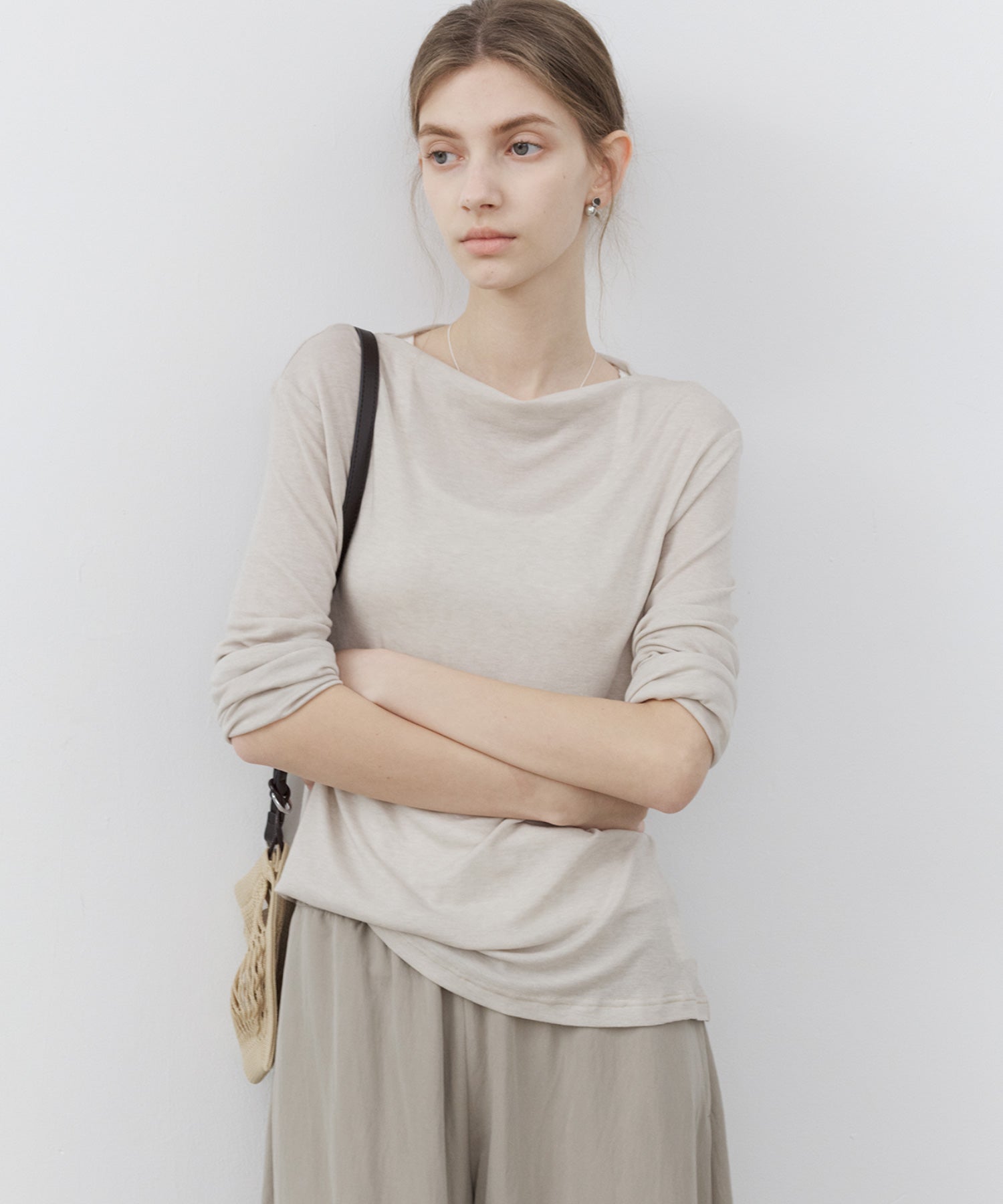 Wool Blend Basic Boat Neck Layering T-Shirt