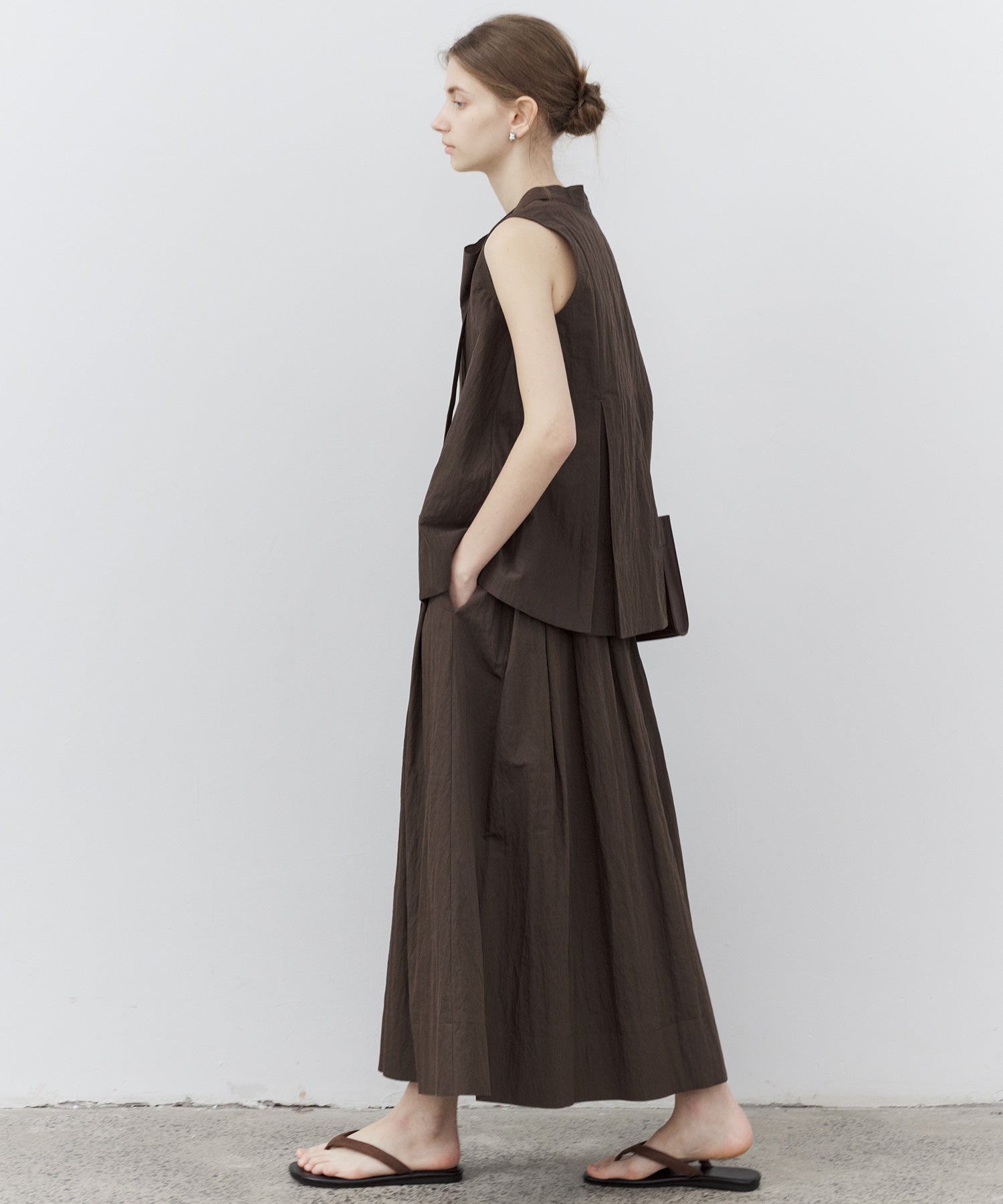 Drape Neck Pleated Blouse with Ribbon