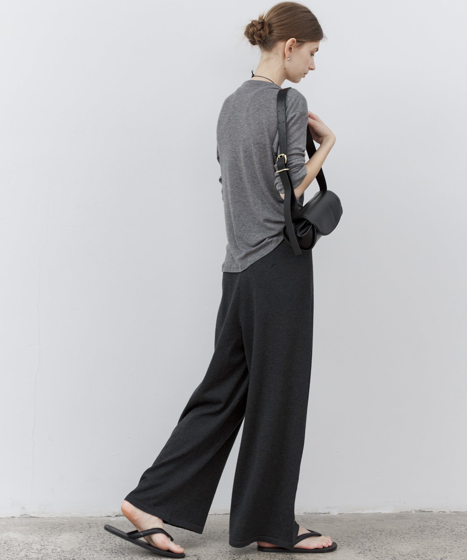 Wool Blend Basic Boat Neck Layering T-Shirt