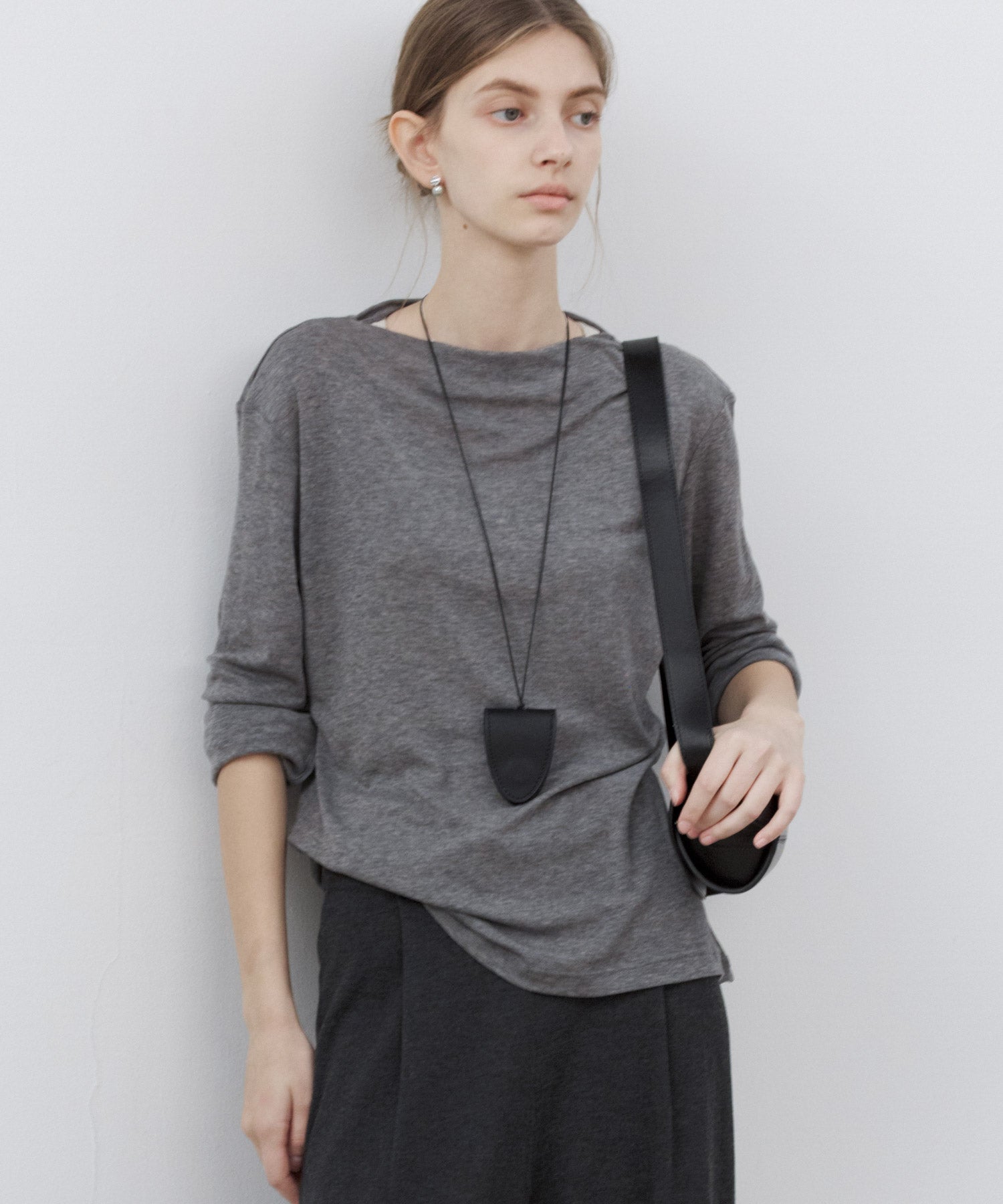 Wool Blend Basic Boat Neck Layering T-Shirt