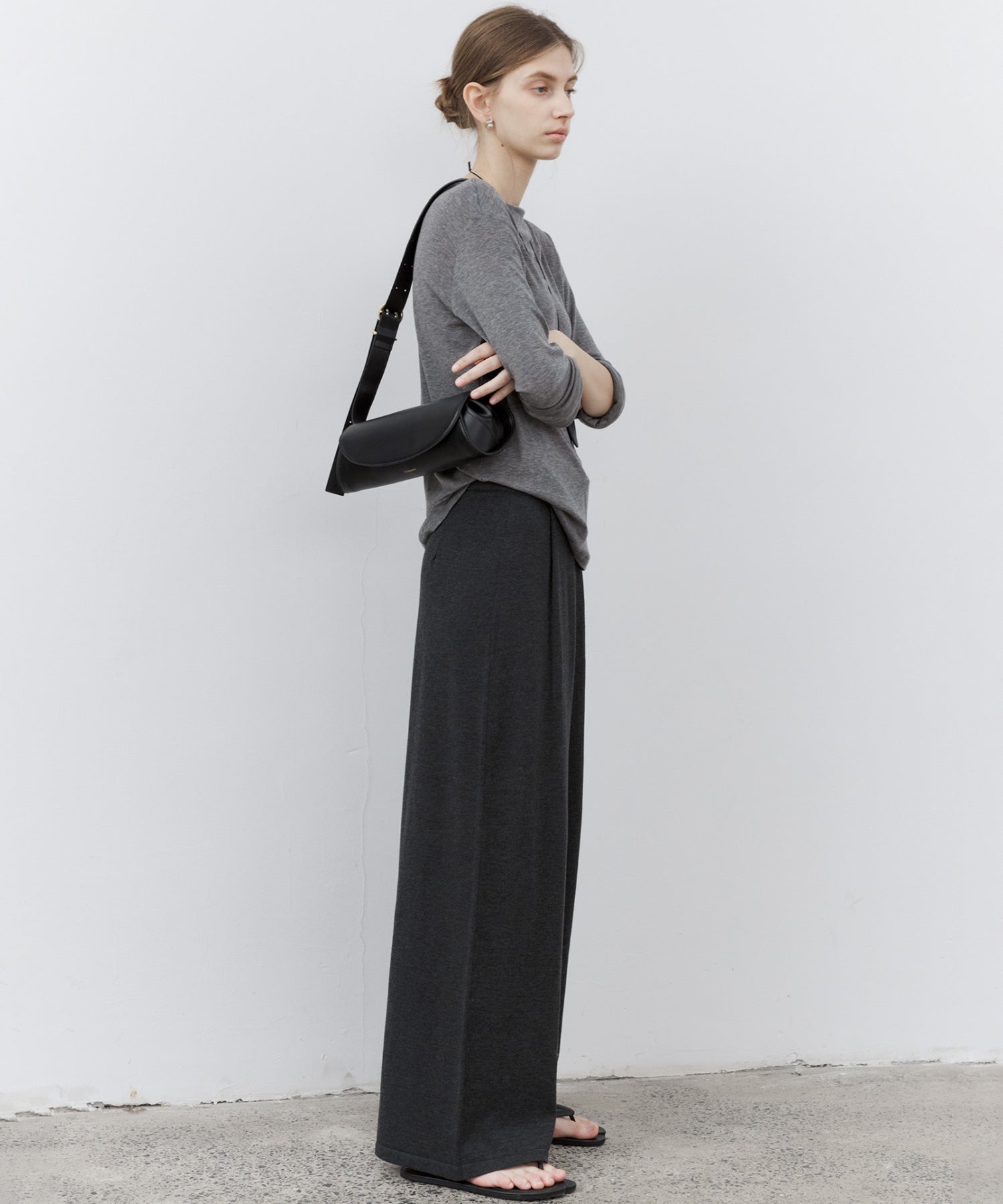 Wool Blend Basic Boat Neck Layering T-Shirt