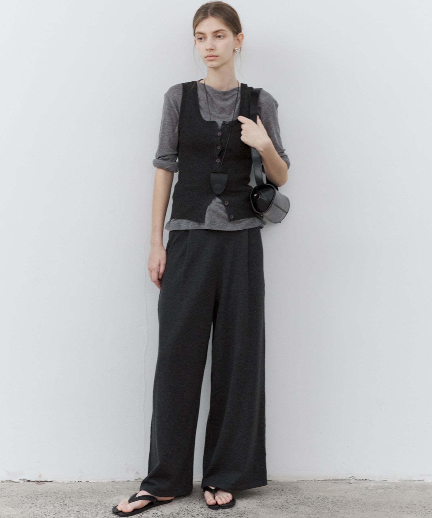 Waist Tuck Knit Wide-Leg Pants