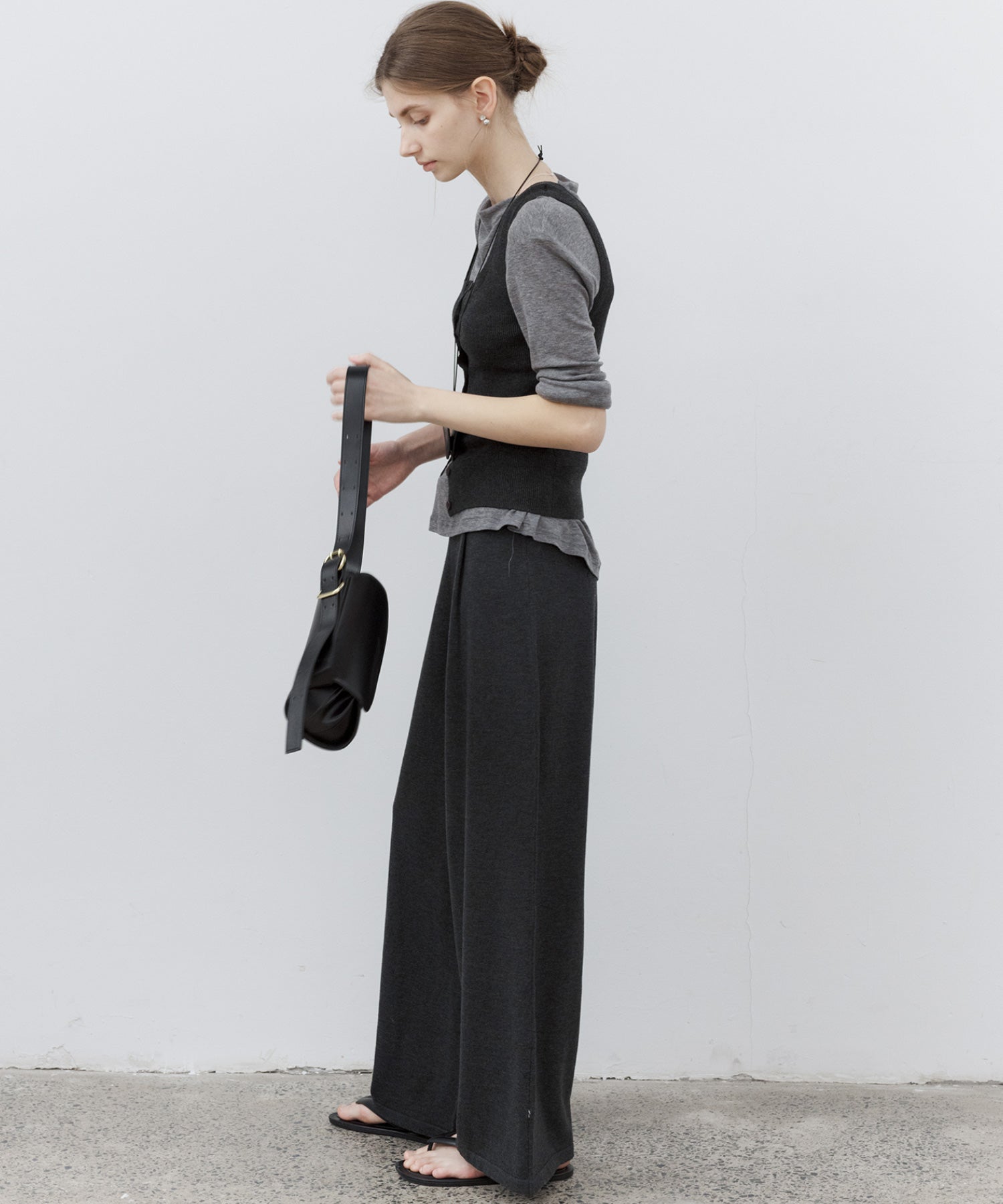 Wool Blend Basic Boat Neck Layering T-Shirt