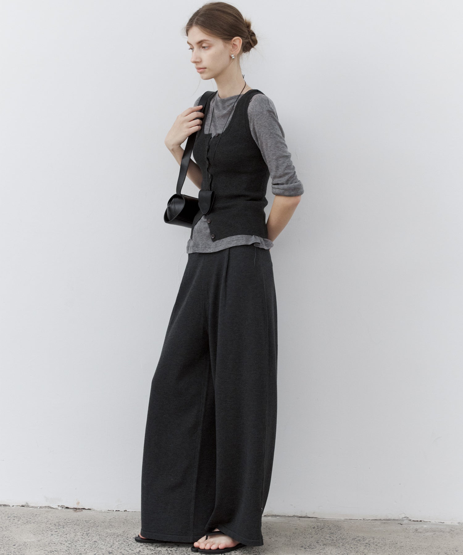Waist Tuck Knit Wide-Leg Pants