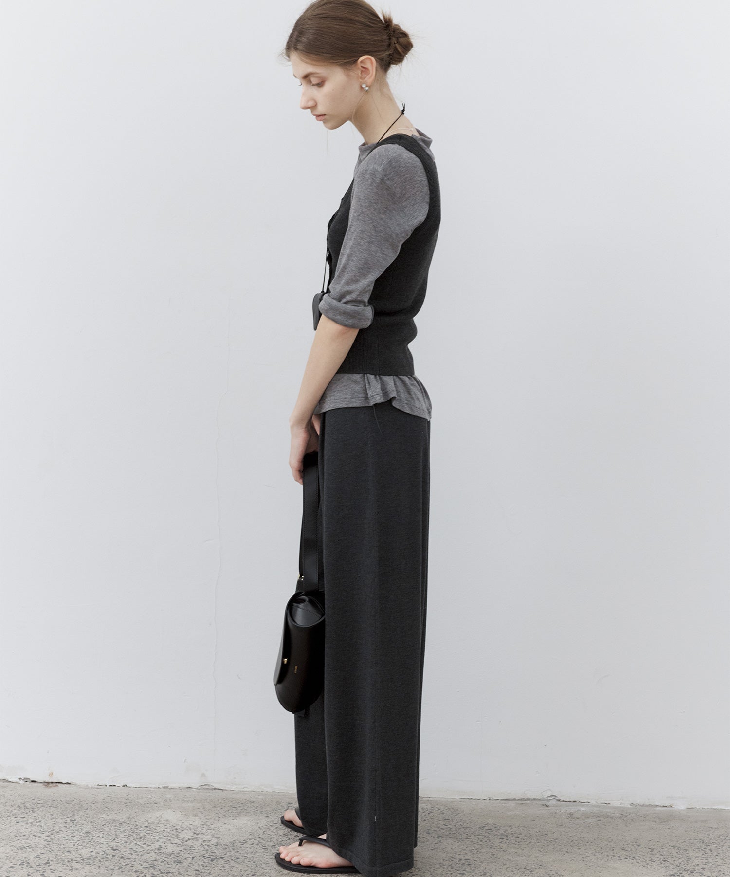 Wool Blend Basic Boat Neck Layering T-Shirt