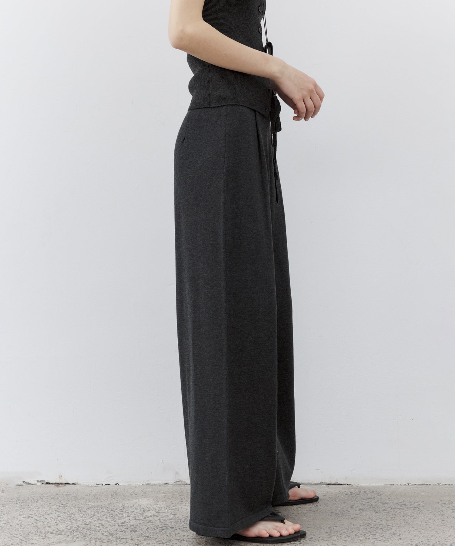 Waist Tuck Knit Wide-Leg Pants