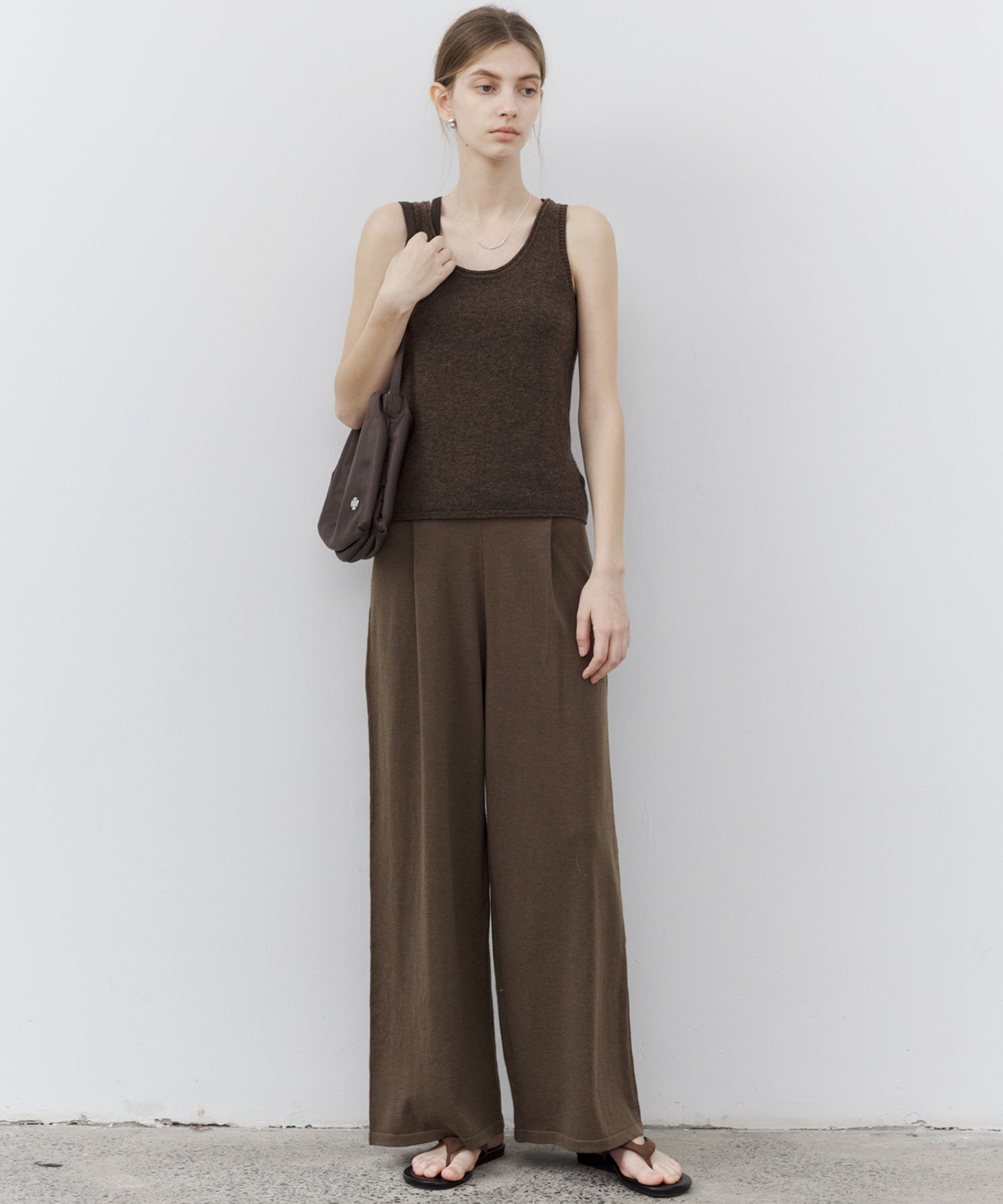 Waist Tuck Knit Wide-Leg Pants