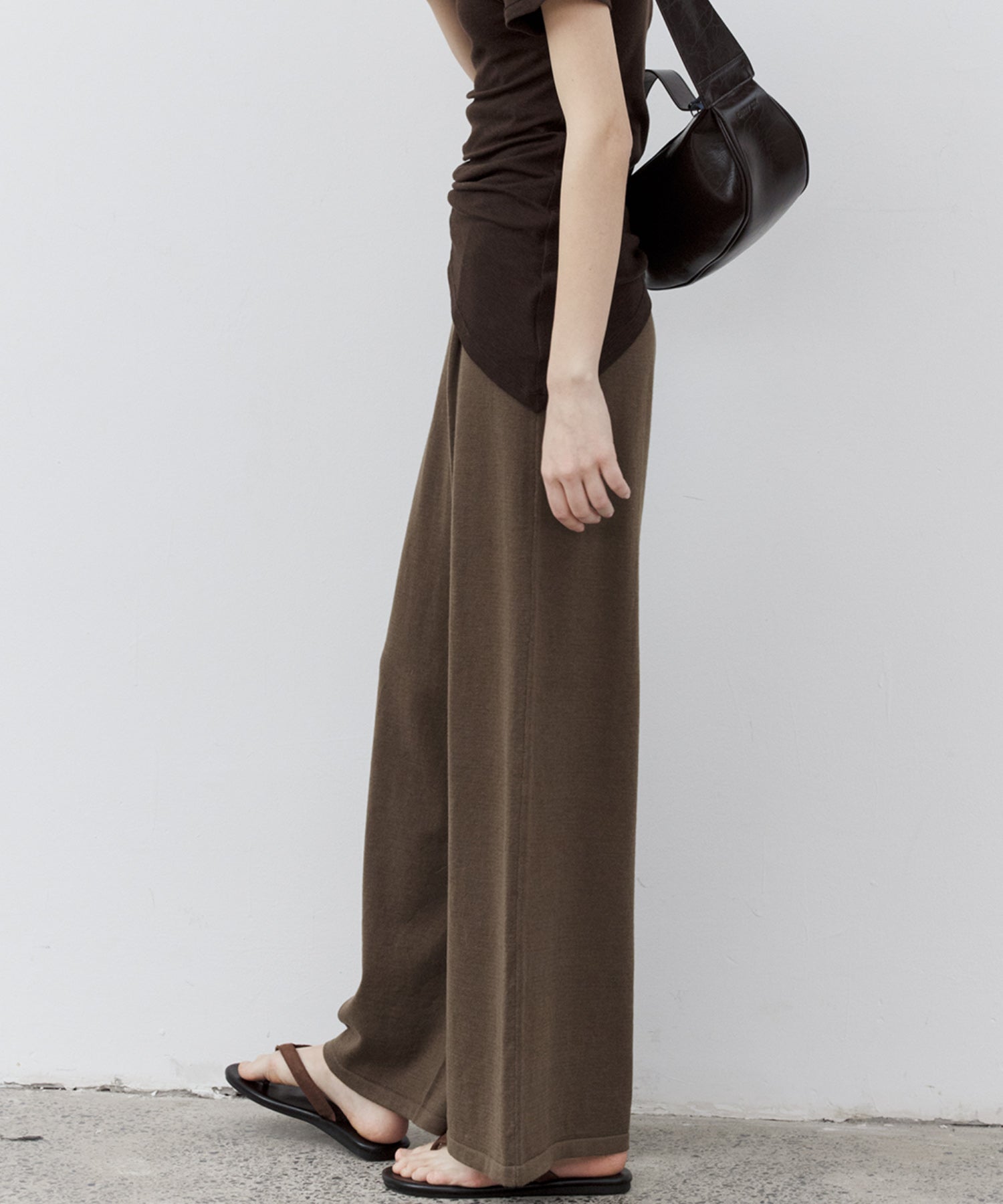 Waist Tuck Knit Wide-Leg Pants