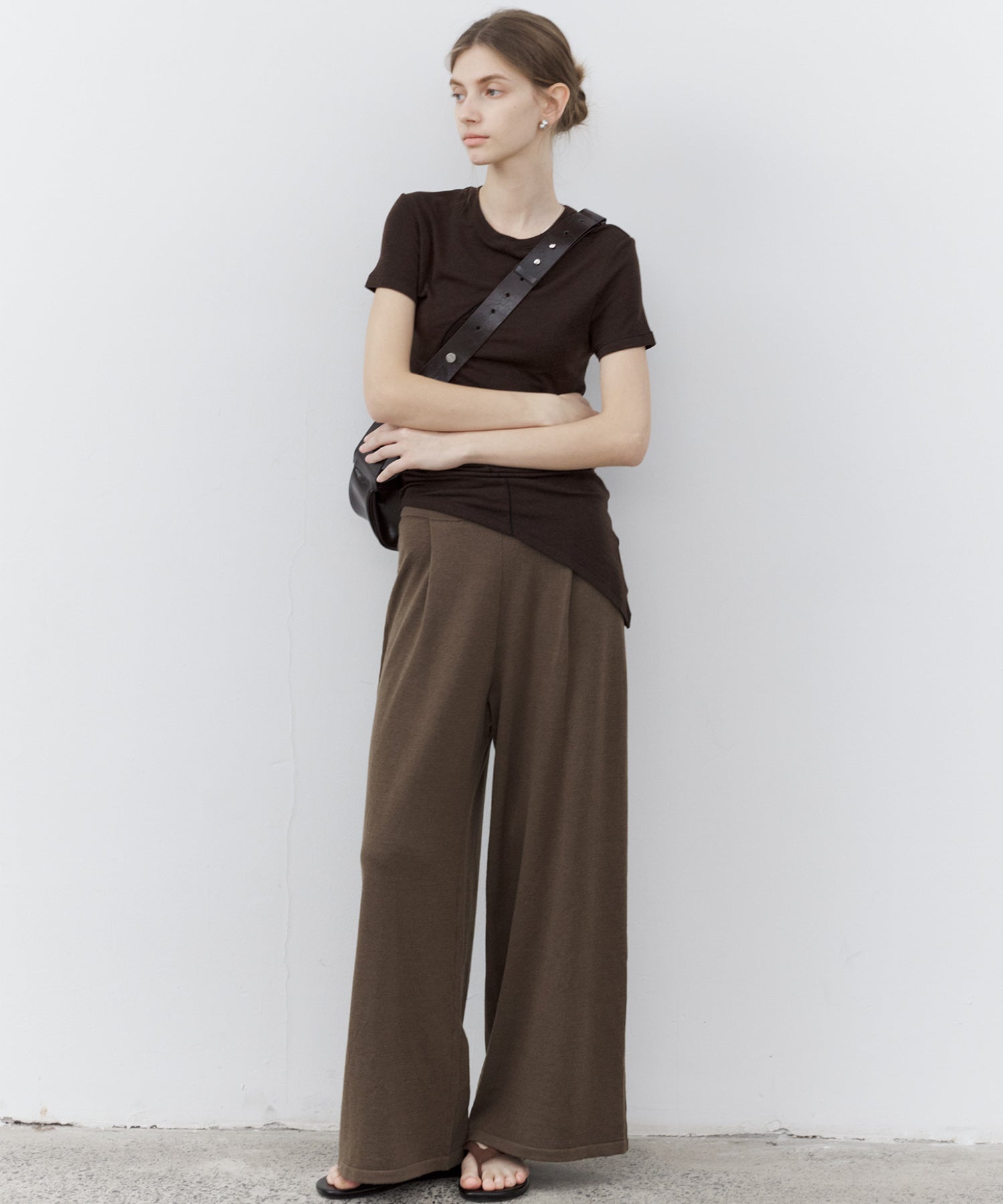 Waist Tuck Knit Wide-Leg Pants