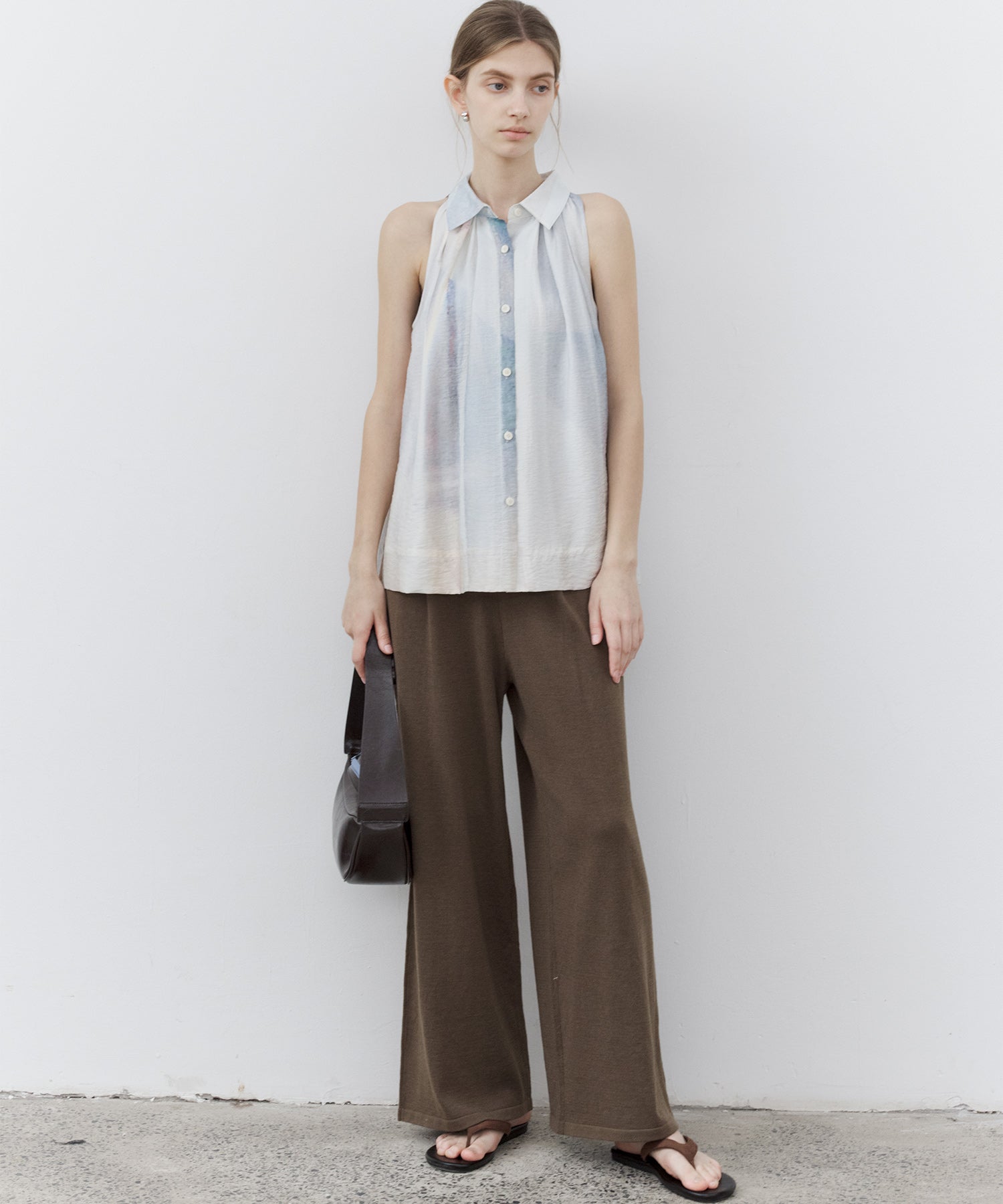 Waist Tuck Knit Wide-Leg Pants
