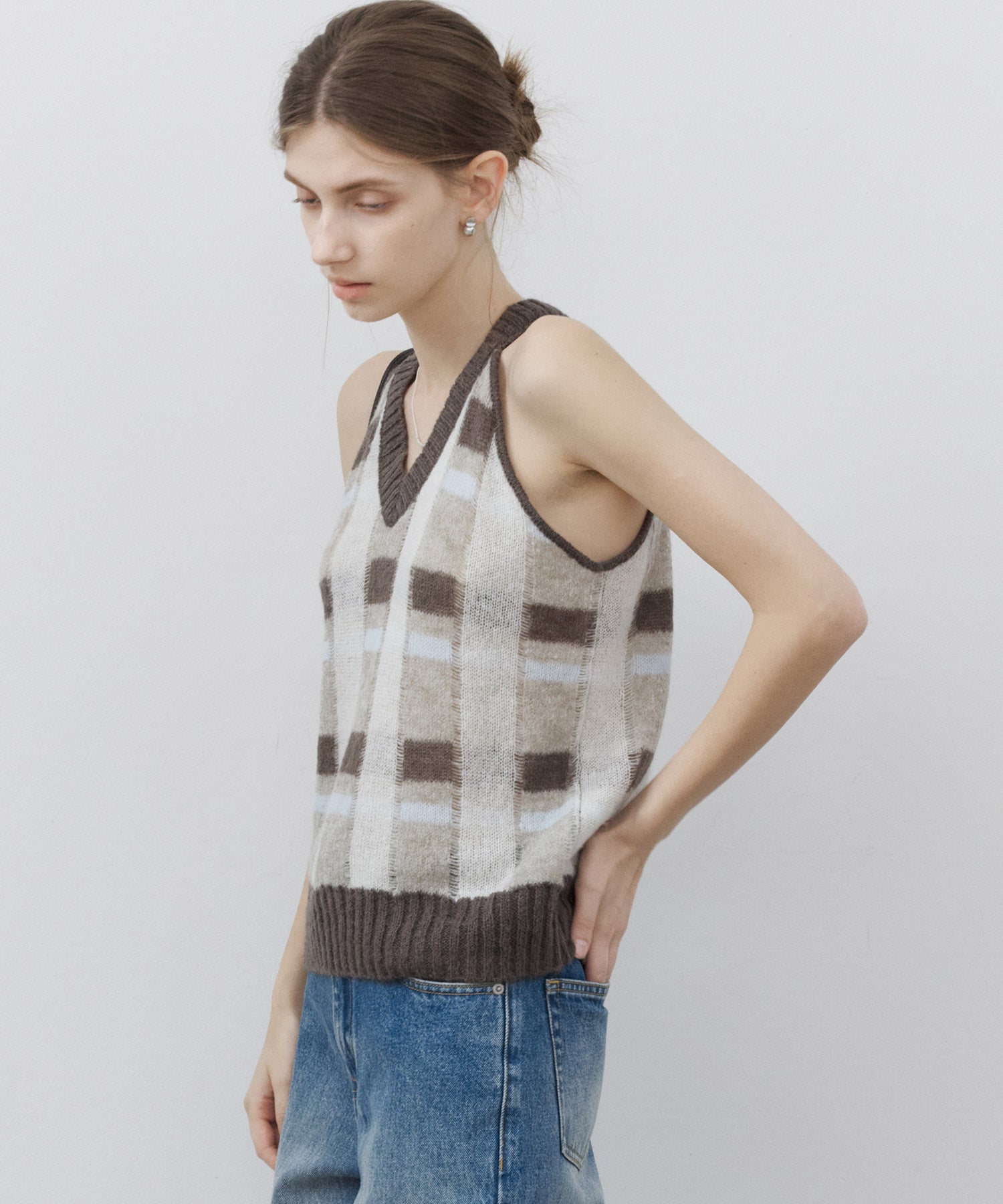 Sheer Check Pattern Knit Tank