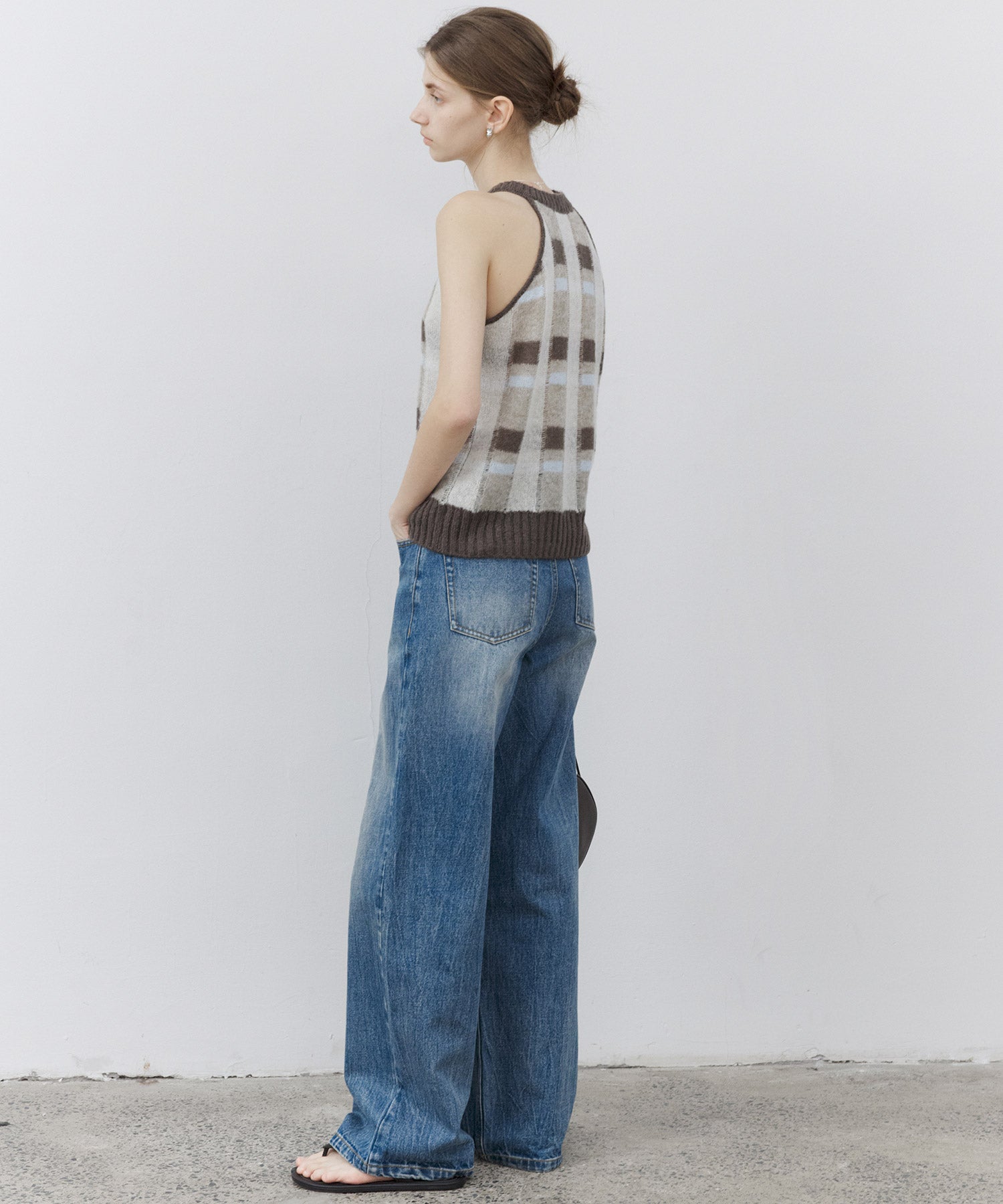 Sheer Check Pattern Knit Tank