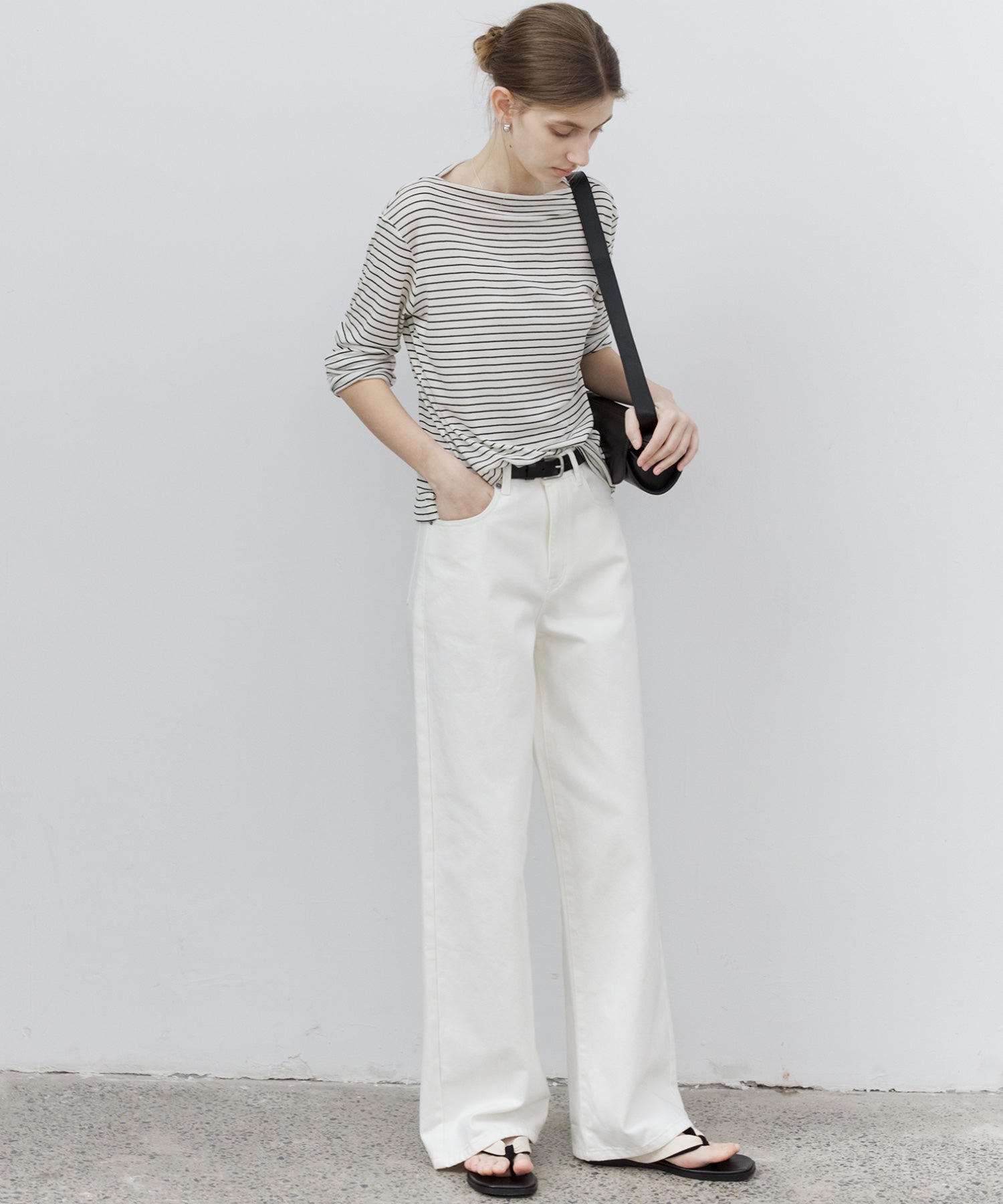 Wool Blend Basic Boat Neck Layering T-Shirt