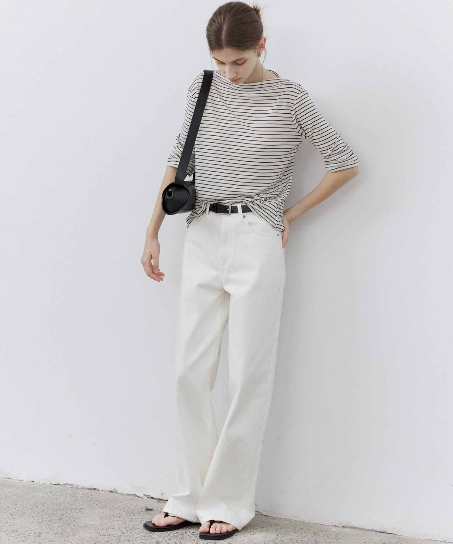 Wool Blend Basic Boat Neck Layering T-Shirt