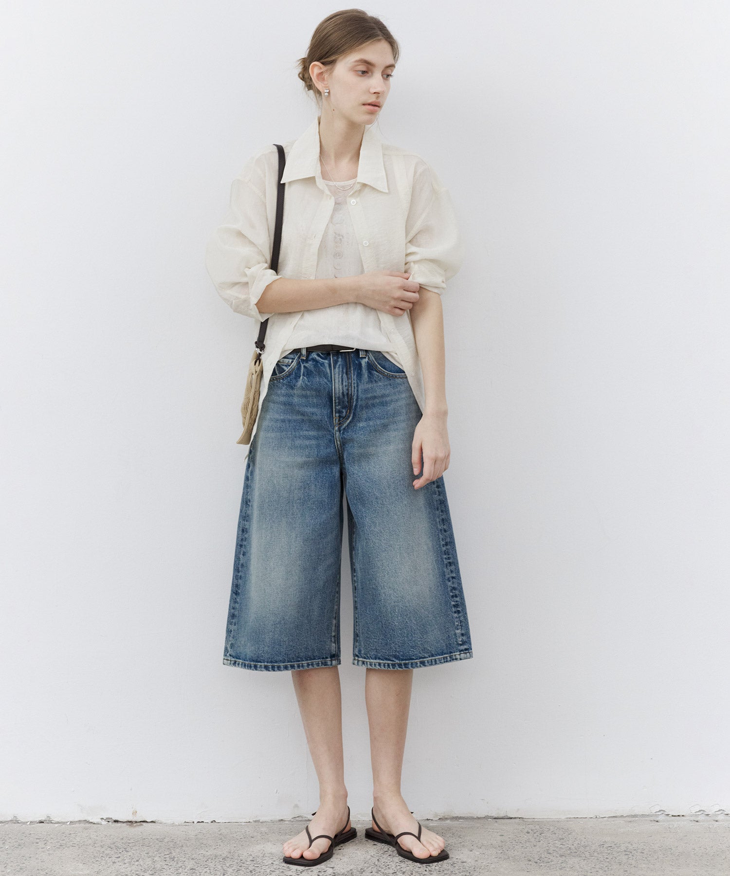 Mid-Wash Denim Bermuda Shorts