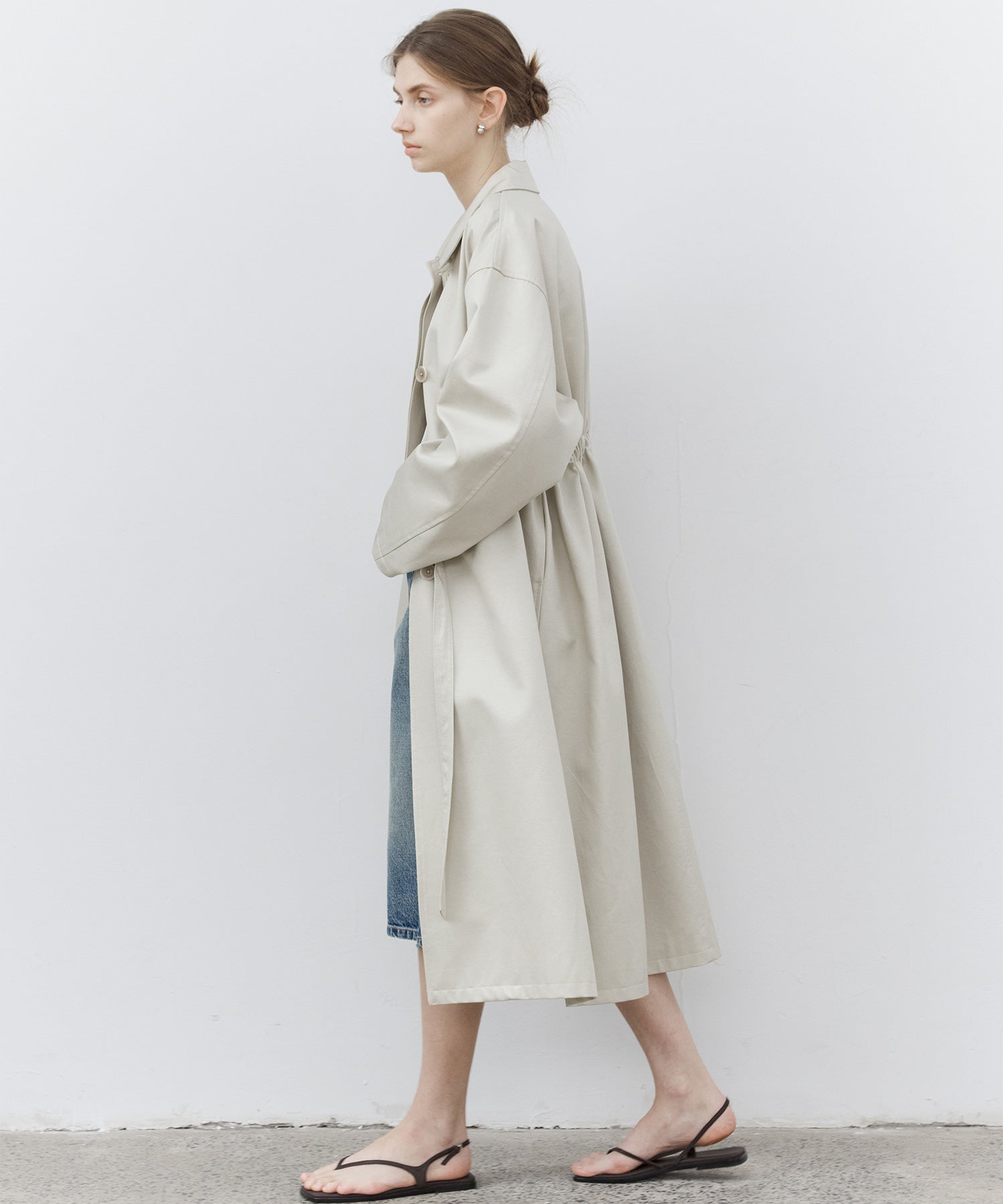 Notched Collar Oversized Belted Trench Coat