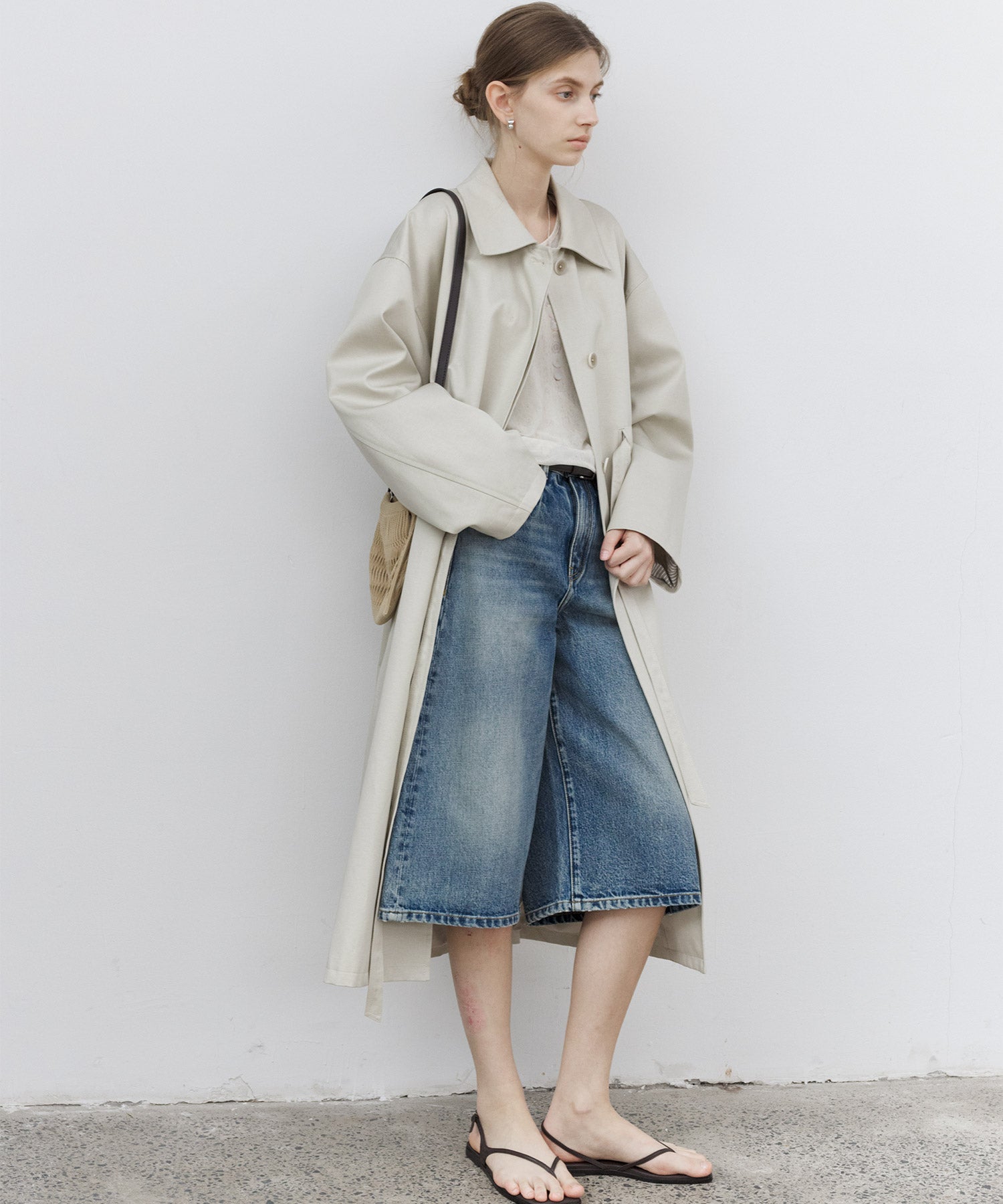 Notched Collar Oversized Belted Trench Coat