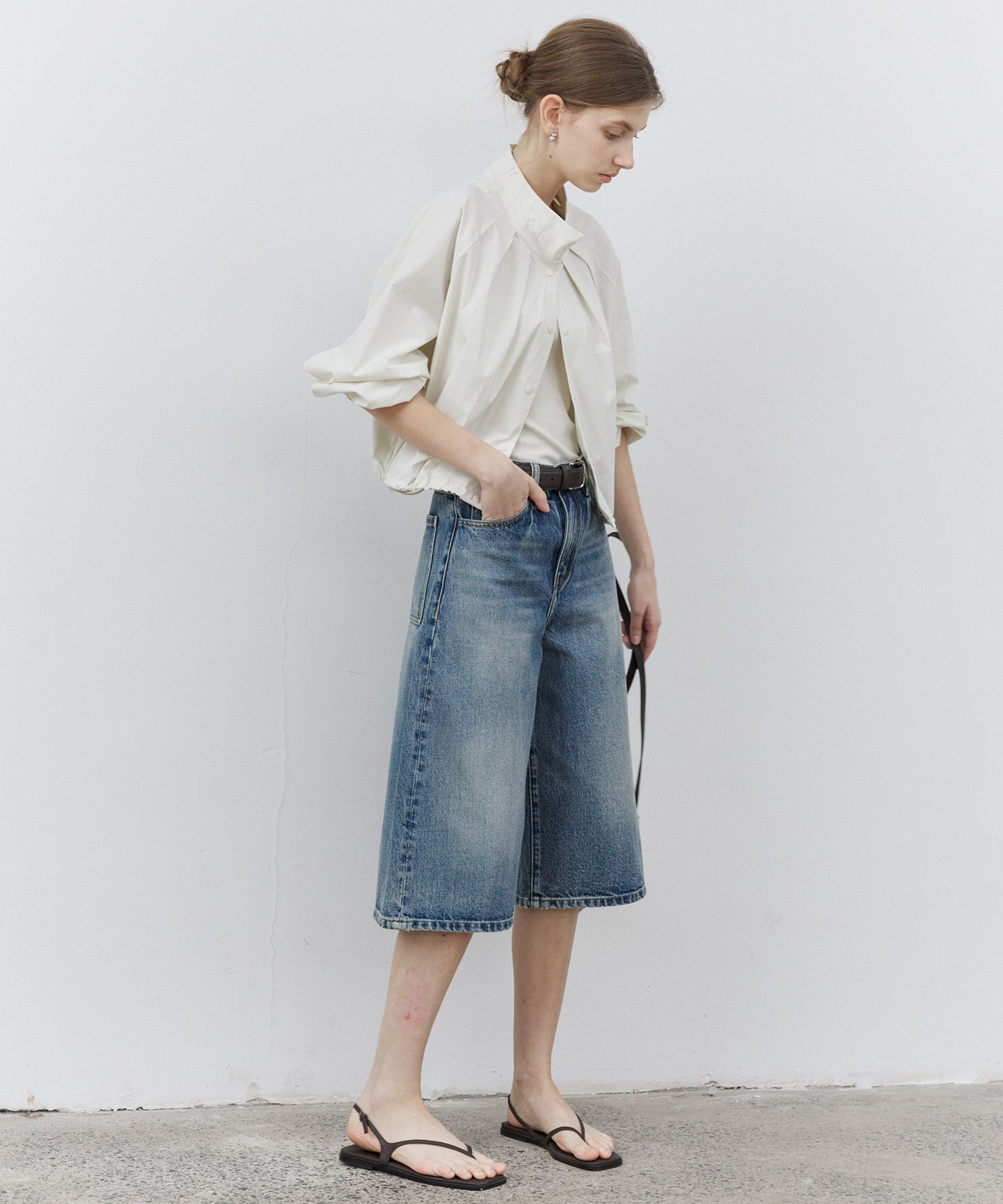 Mid-Wash Denim Bermuda Shorts