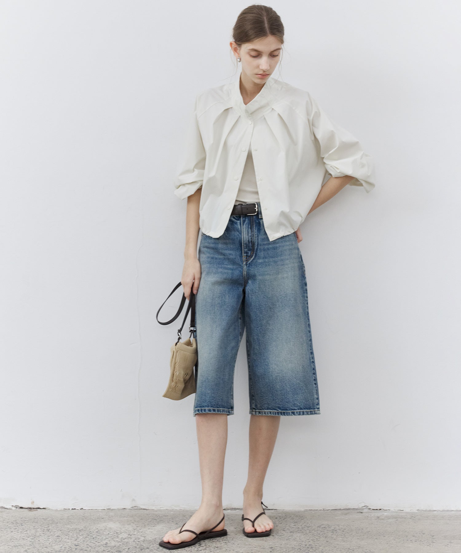 Mid-Wash Denim Bermuda Shorts