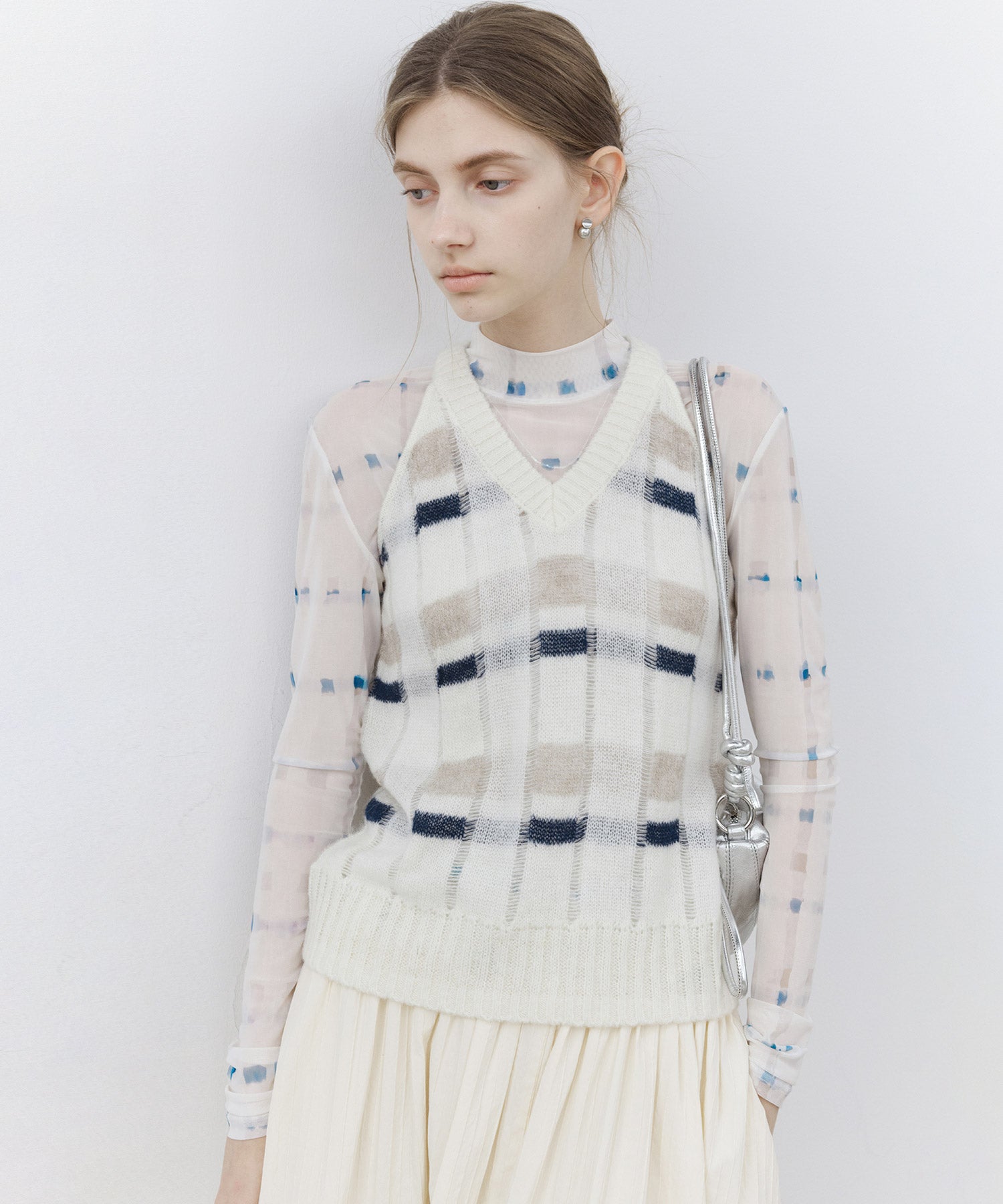 Sheer Check Pattern Knit Tank