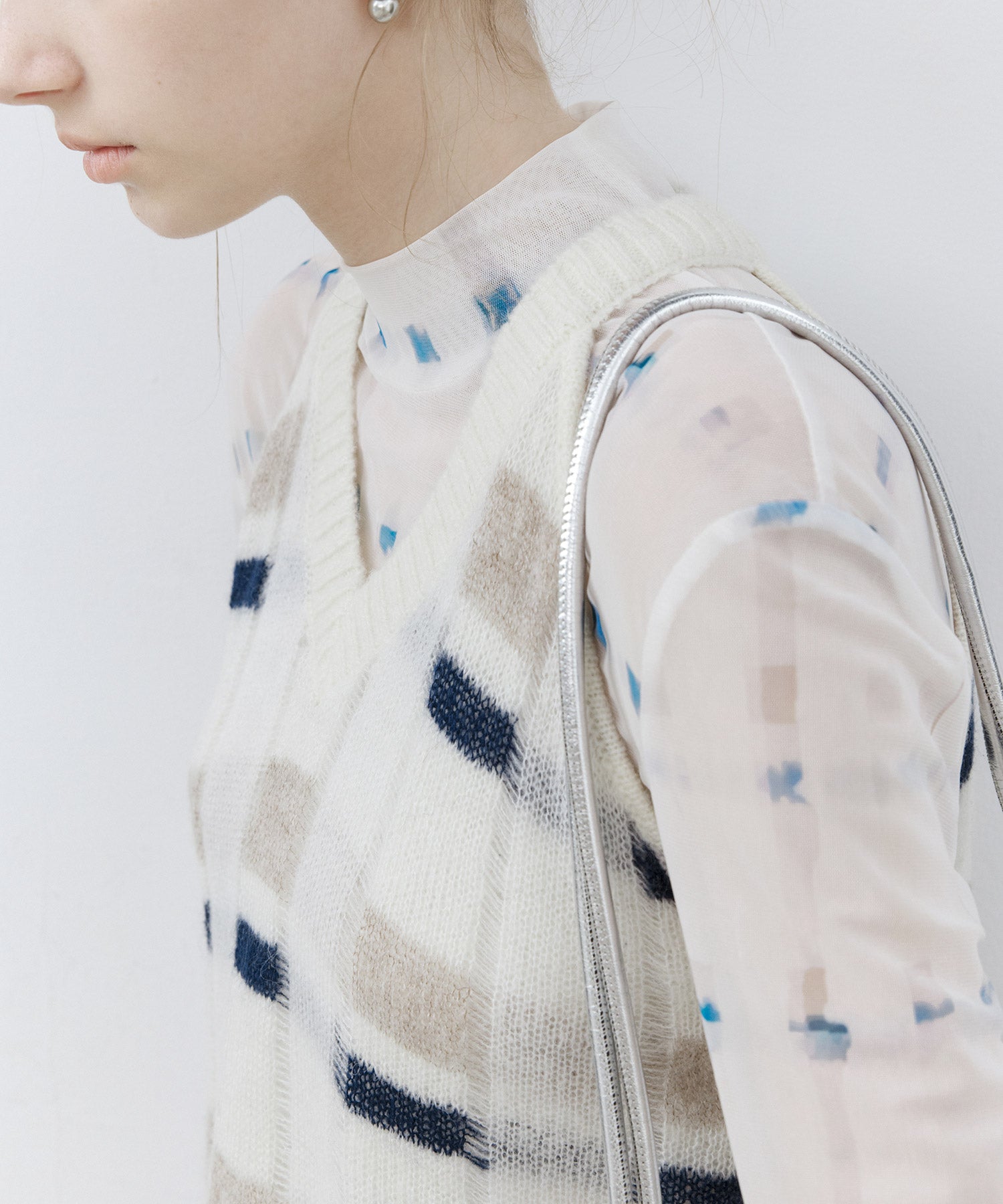 Sheer Check Pattern Knit Tank