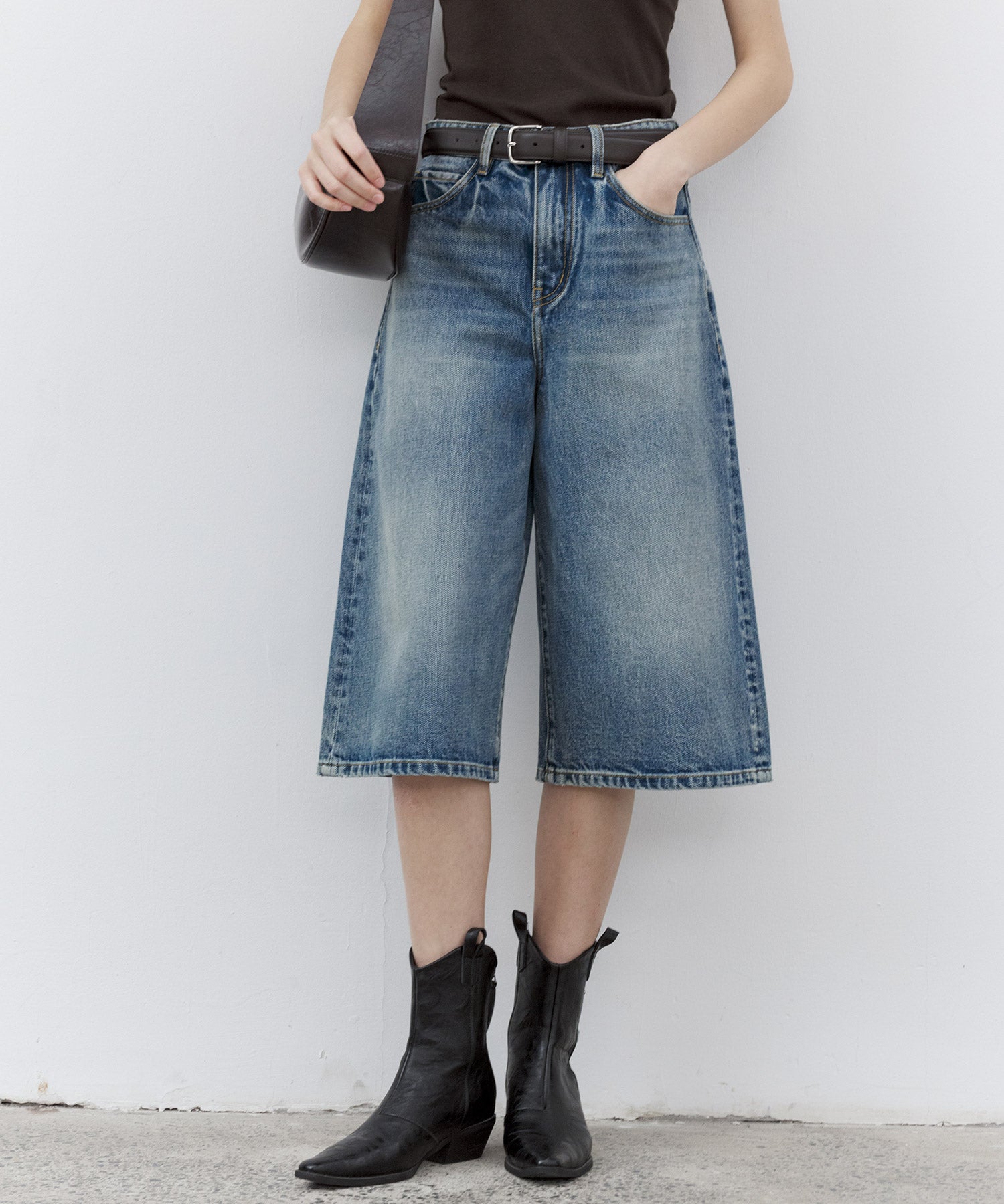 Mid-Wash Denim Bermuda Shorts