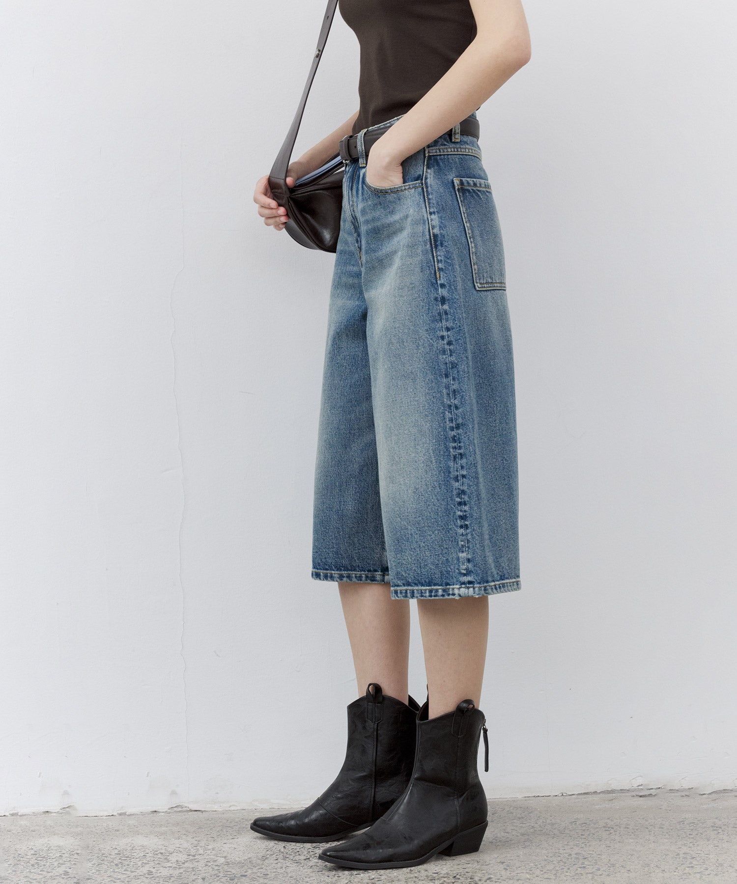 Mid-Wash Denim Bermuda Shorts