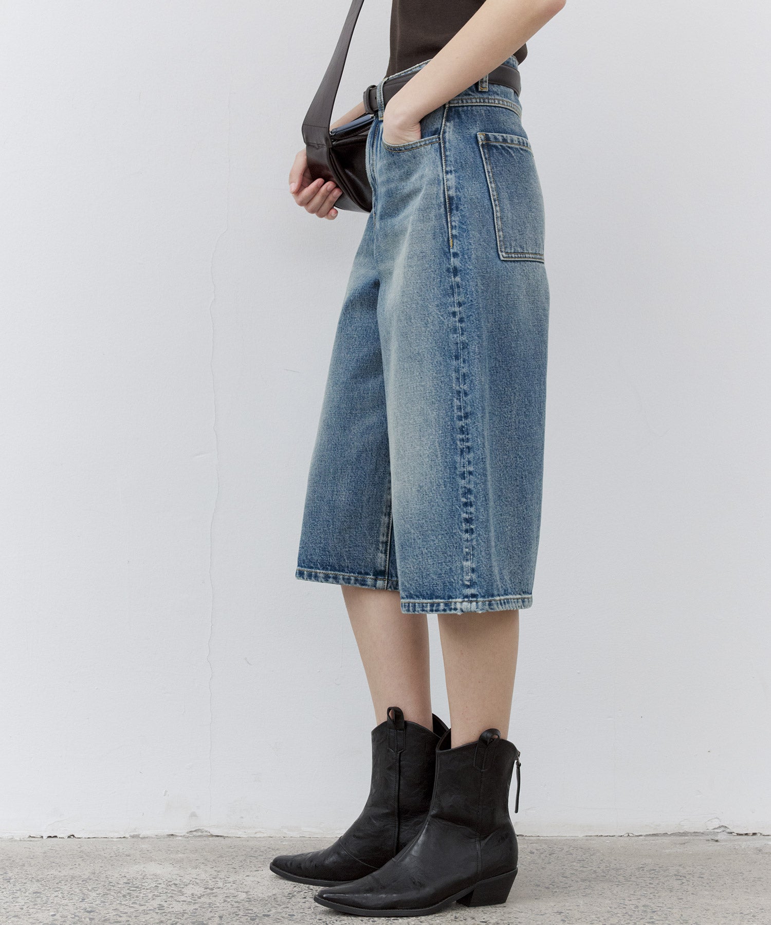 Mid-Wash Denim Bermuda Shorts